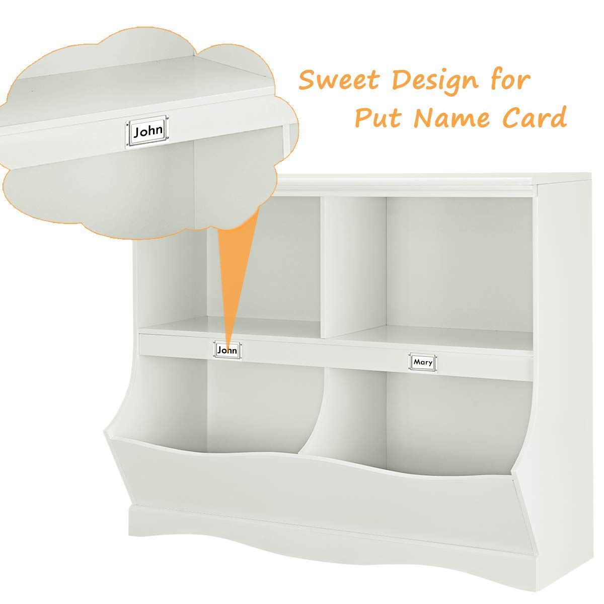 Multifunctional White Toy Storage Organizer with 2 Shelves & 4 Bins - Kids Cubby Cabinet for Nursery, Playroom, Bedroom - Perfect for Organizing Toys, Books, and Kids Supplies