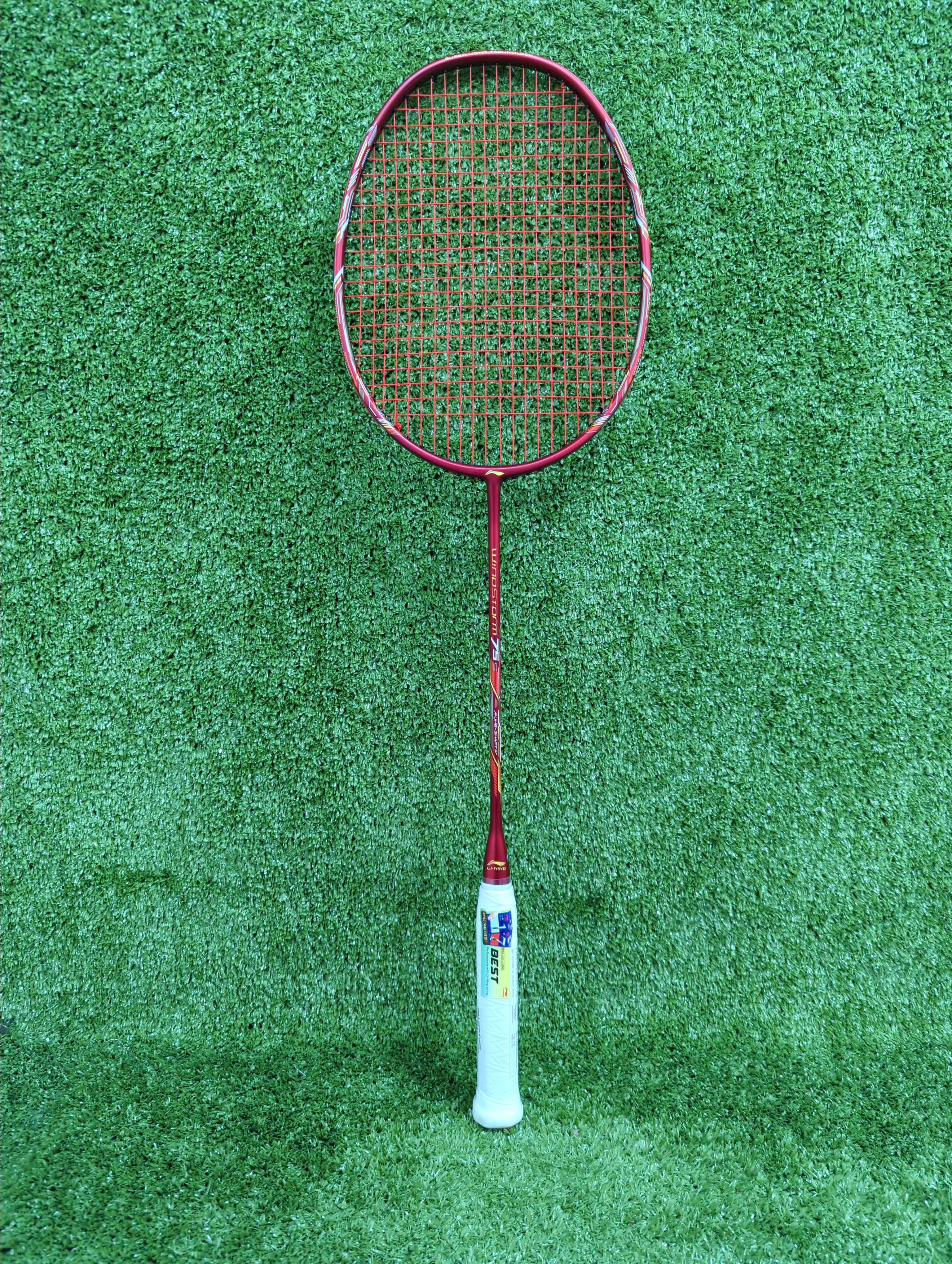 Li Ning Windstorm 75S Red/Gold/White Prestrung Badminton Racket - Professional Carbon Fiber Shuttlecock Racket for Smash & Defense | Perfect for Tournaments & Training | Made in China