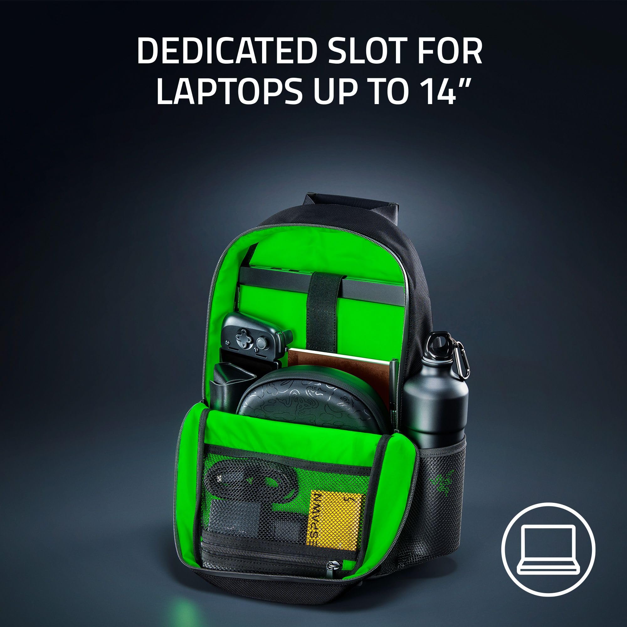 Razer Rogue v3 14-Inch Gaming Laptop Backpack - Waterproof & Tear-Resistant Travel Computer Bag with Mesh Side Pocket - Fits 14-Inch Notebooks & Chromebooks - Perfect for Gaming, Work & School Commutes