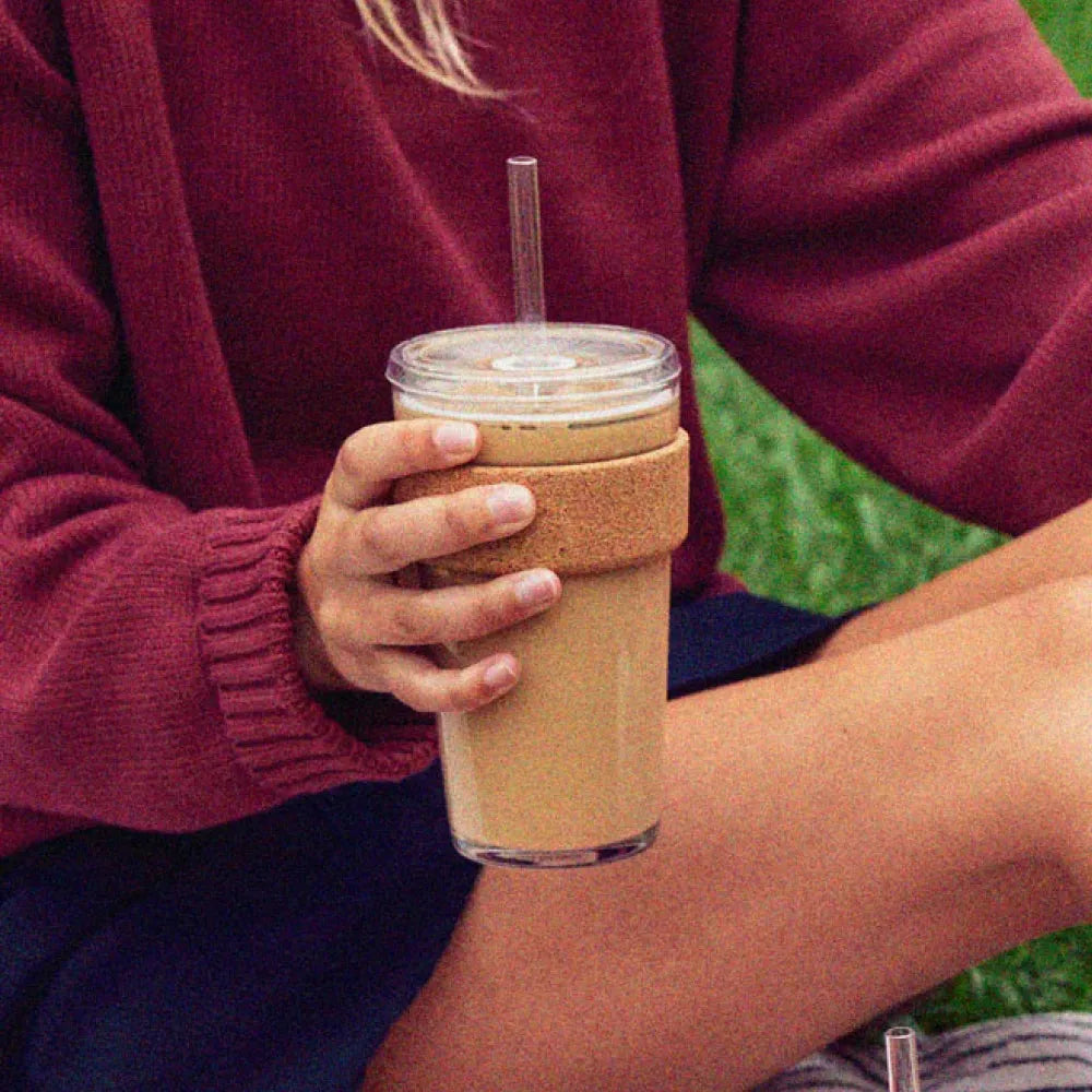 KeepCup Reusable Glass Coffee Cup with Cork Sleeve - Perfect for Iced Coffee, Cold Brew & Hot Beverages at Home, Office or Travel