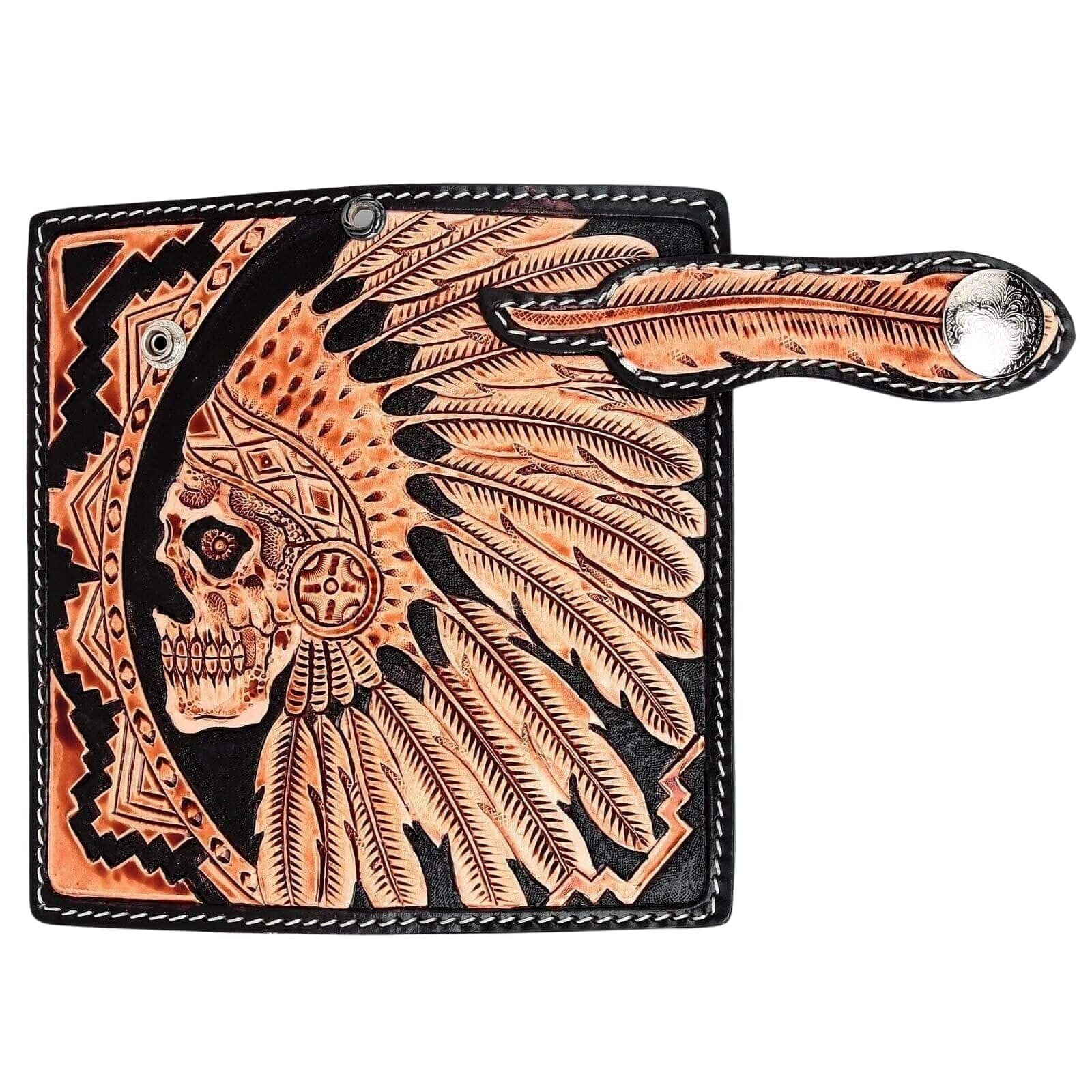 Genuine Leather Indian Skull Biker Wallet for Men - Handmade Motorcycle Wallet with Chain - Perfect for Bikers, Riders & Outdoor Enthusiasts