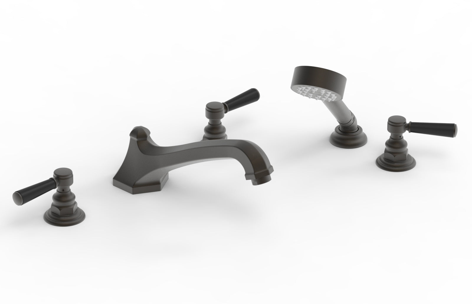 HEX TRADITIONAL Deck Mount Bathtub Set with Hand Shower - Satin Black Lever Handles (Model 500-49) | Perfect for Modern Bathroom Renovations & Spa-Like Relaxation