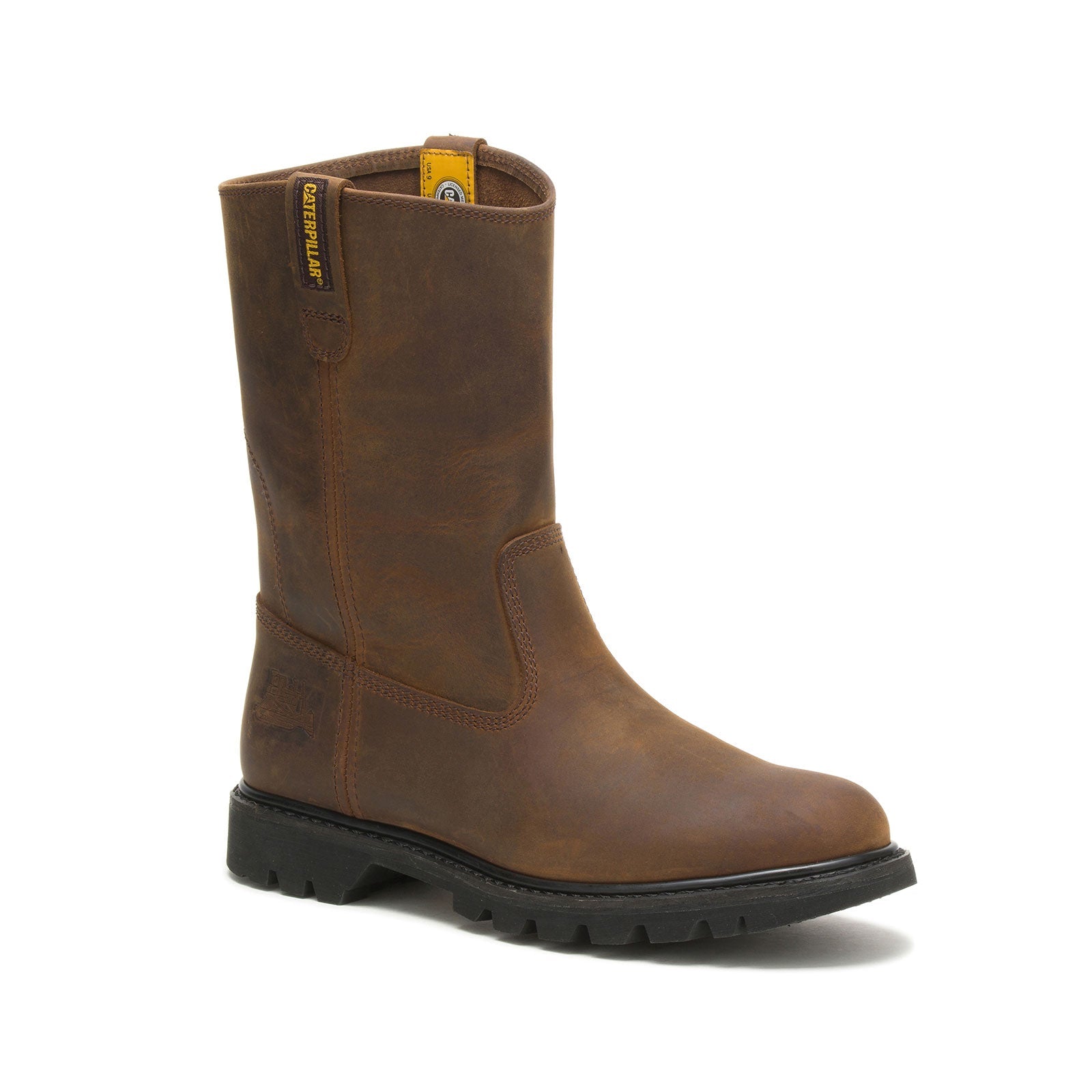 Dark Brown Revolver Soft Toe Pull On Work Boots for Men - Comfortable Slip Resistant Safety Shoes for Construction, Warehouse & Outdoor Work