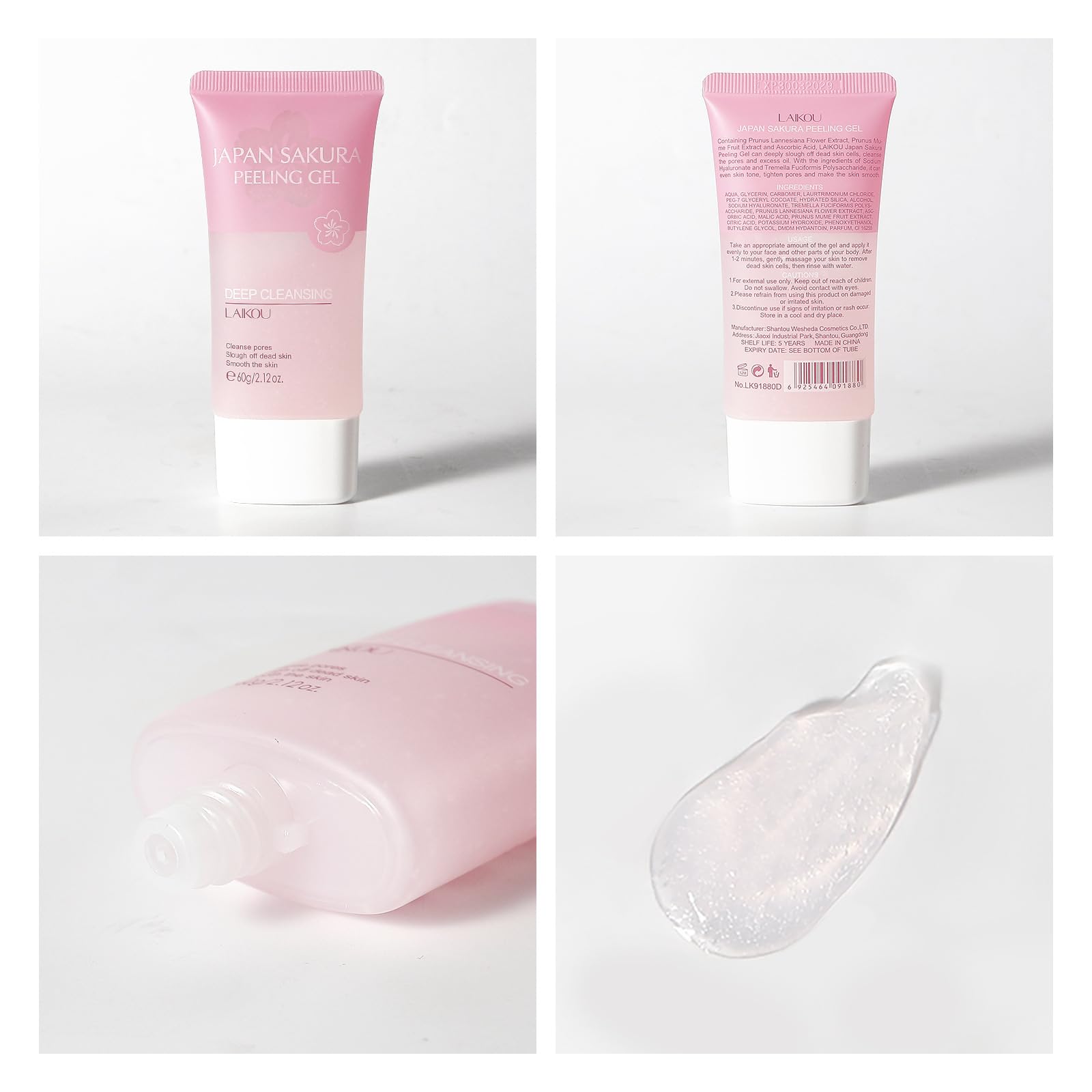 Cherry Blossom Exfoliating Gel - Gentle Face & Body Peel for Deep Cleansing, Pore Refining, Oil Control & Hydration - 60g/2.12oz - Perfect for Daily Skincare Routine & Spa-Like Treatment at Home