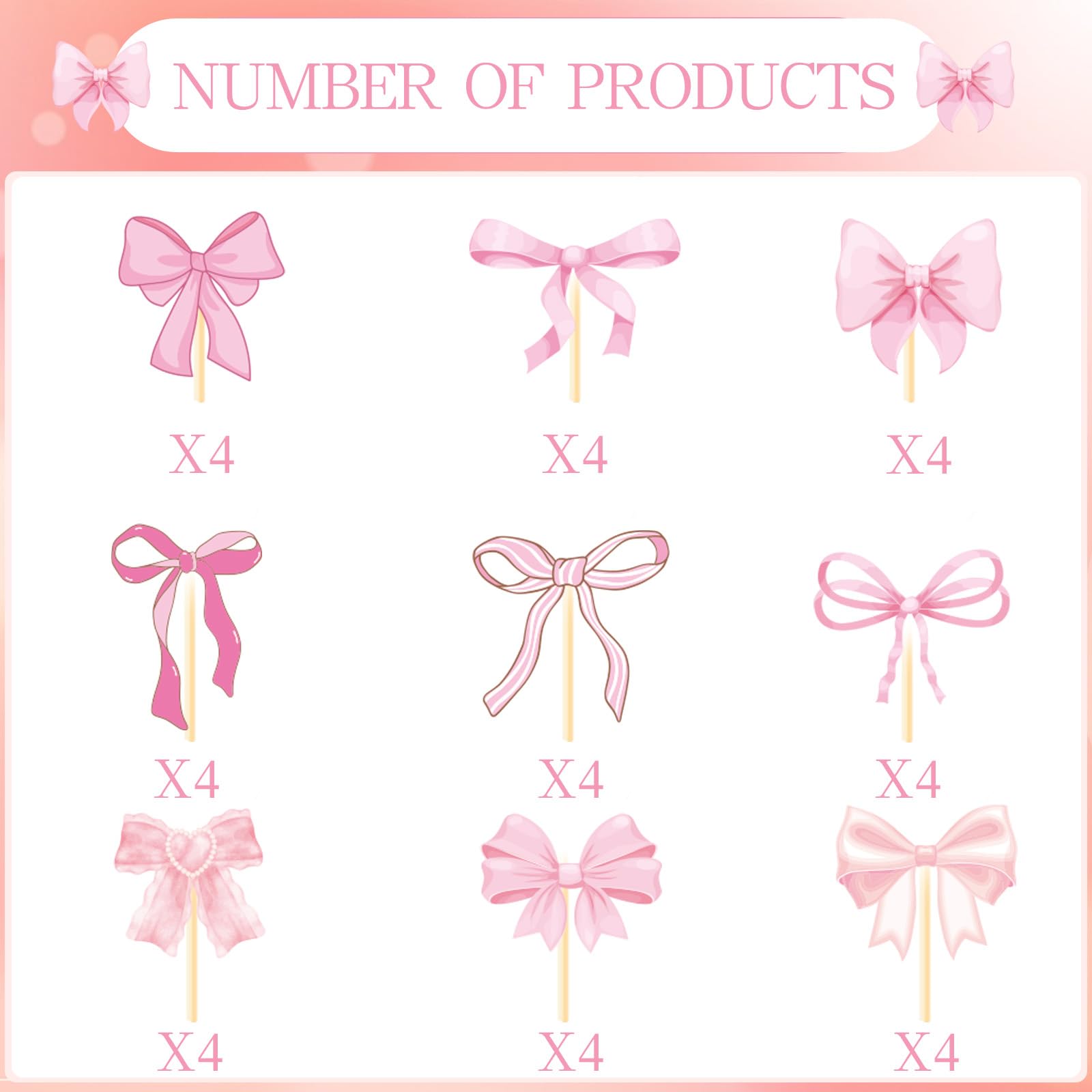 POP PARTY Coquette Birthday Decorations - 36PCS Pink Bow Cupcake Toppers & Party Decorations for Girls, Women | Cute Bow Themed Party Supplies for Birthday, Baby Shower, Bridal Shower & Tea Party