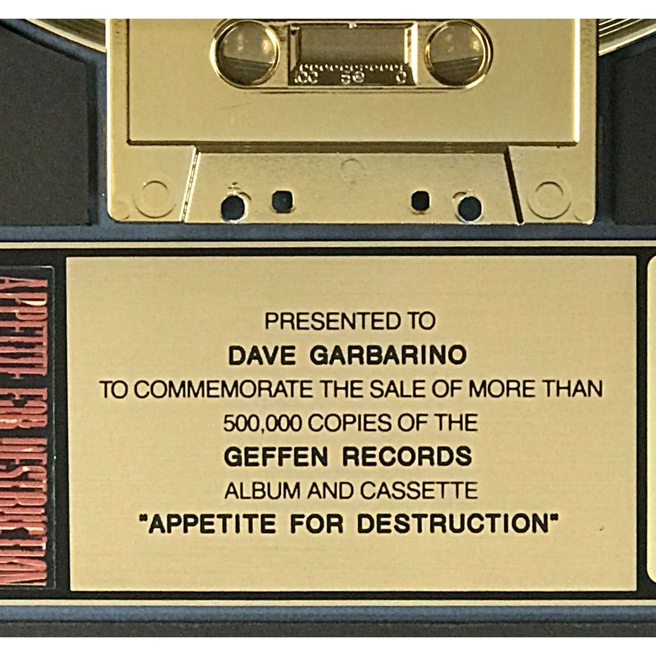 Guns N' Roses Appetite For Destruction RIAA Certified Gold LP Record - Perfect for Music Collectors, Rock Fans & Home Decor Display
