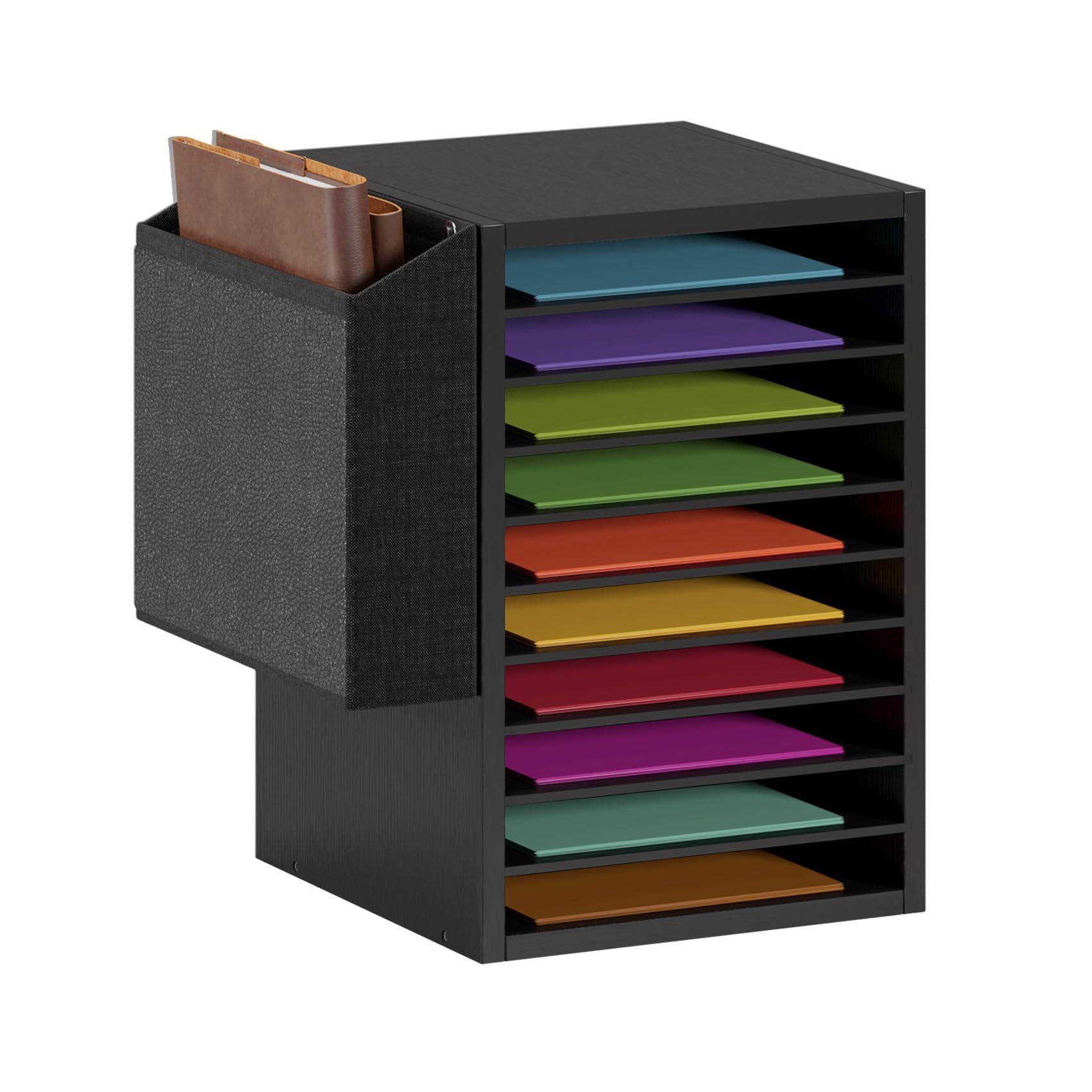 Wooden Office Mail Sorter with 10-Tier Adjustable Compartments & Storage Bag - Classroom Mailbox Organizer for Teachers, Students & Home Office - Perfect for Desk Organization, Paper Sorting & Document Management
