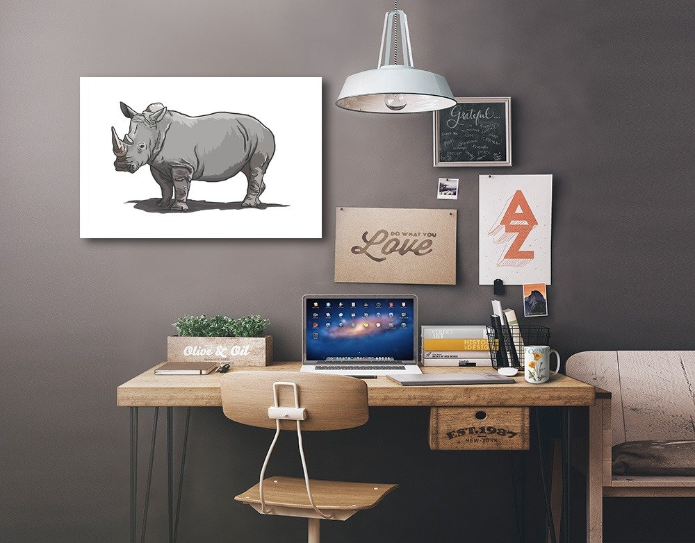 Lantern Press White Rhino Canvas Wall Art - 16x24 Inches Framed Wildlife Decor for Living Room, Bedroom & Office