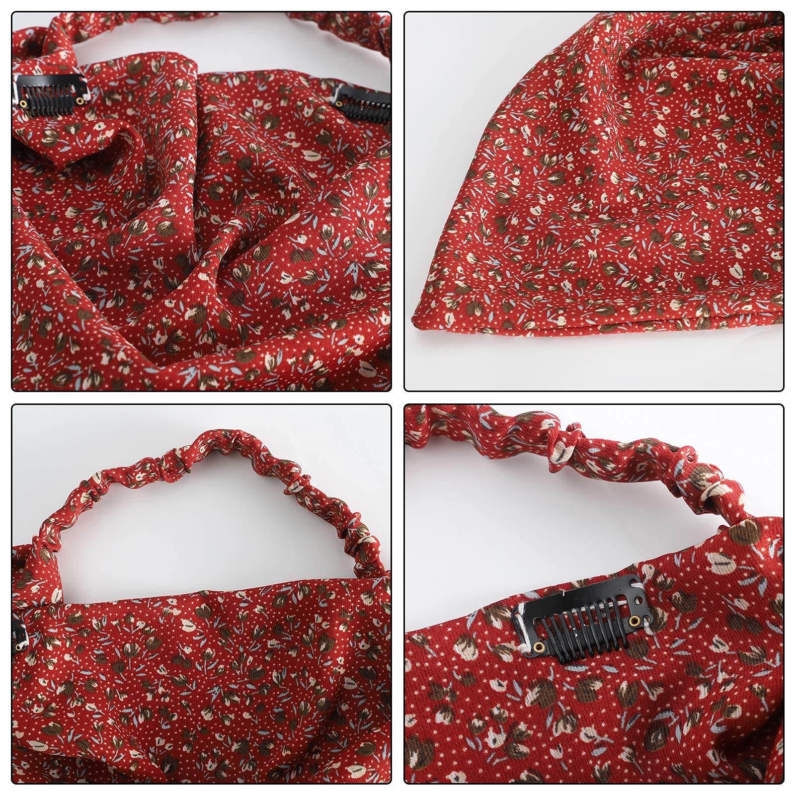 HAIMEIKANG 3-Piece Floral Elastic Hair Scarf Set - Chiffon Headband & Bandana with Hair Clips for Women (Beige, Navy Blue, Wine Red) - Perfect for Beach, Yoga, and Everyday Fashion Accessories