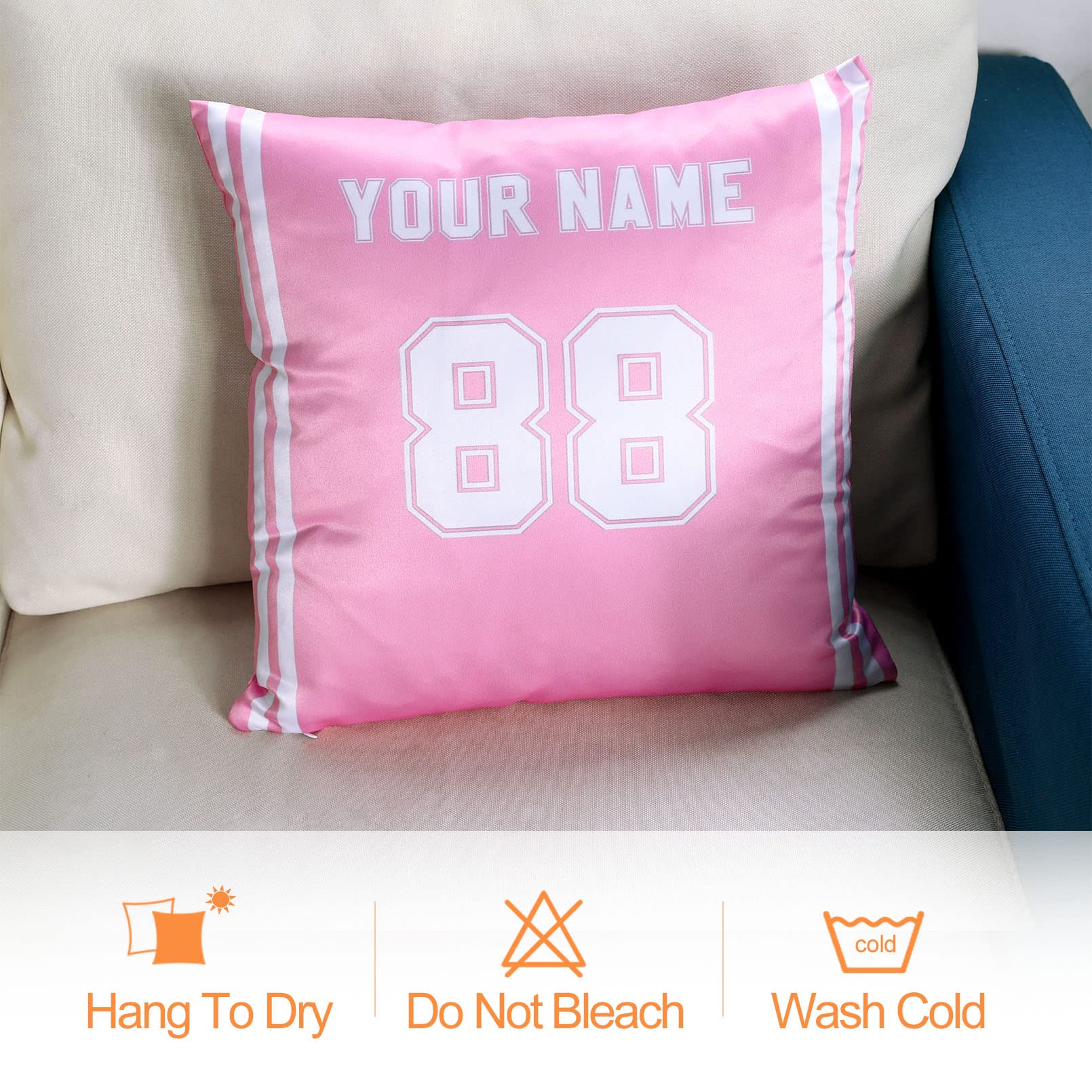 Custom Football Team Name Pillow Cases - Personalized Sports Player Number Decorative Throw Pillow Covers (2 Pack) for Bedroom, Couch & Game Room Decor