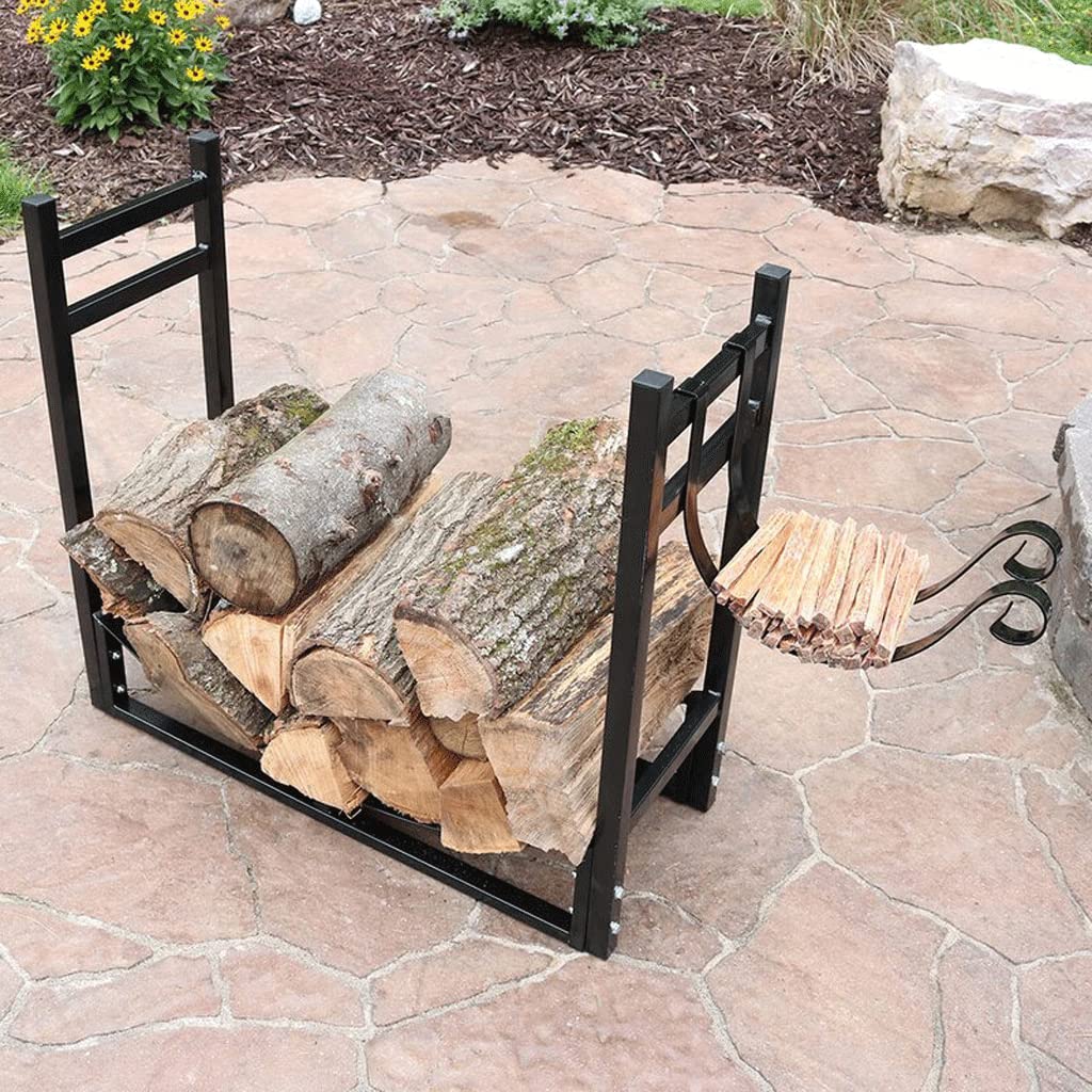 Best Small Firewood Rack Holder - Indoor Fireplace Iron Metal Log & Kindling Organizer - Black - Perfect for Living Room, Cabin, or Patio Fireplace Storage