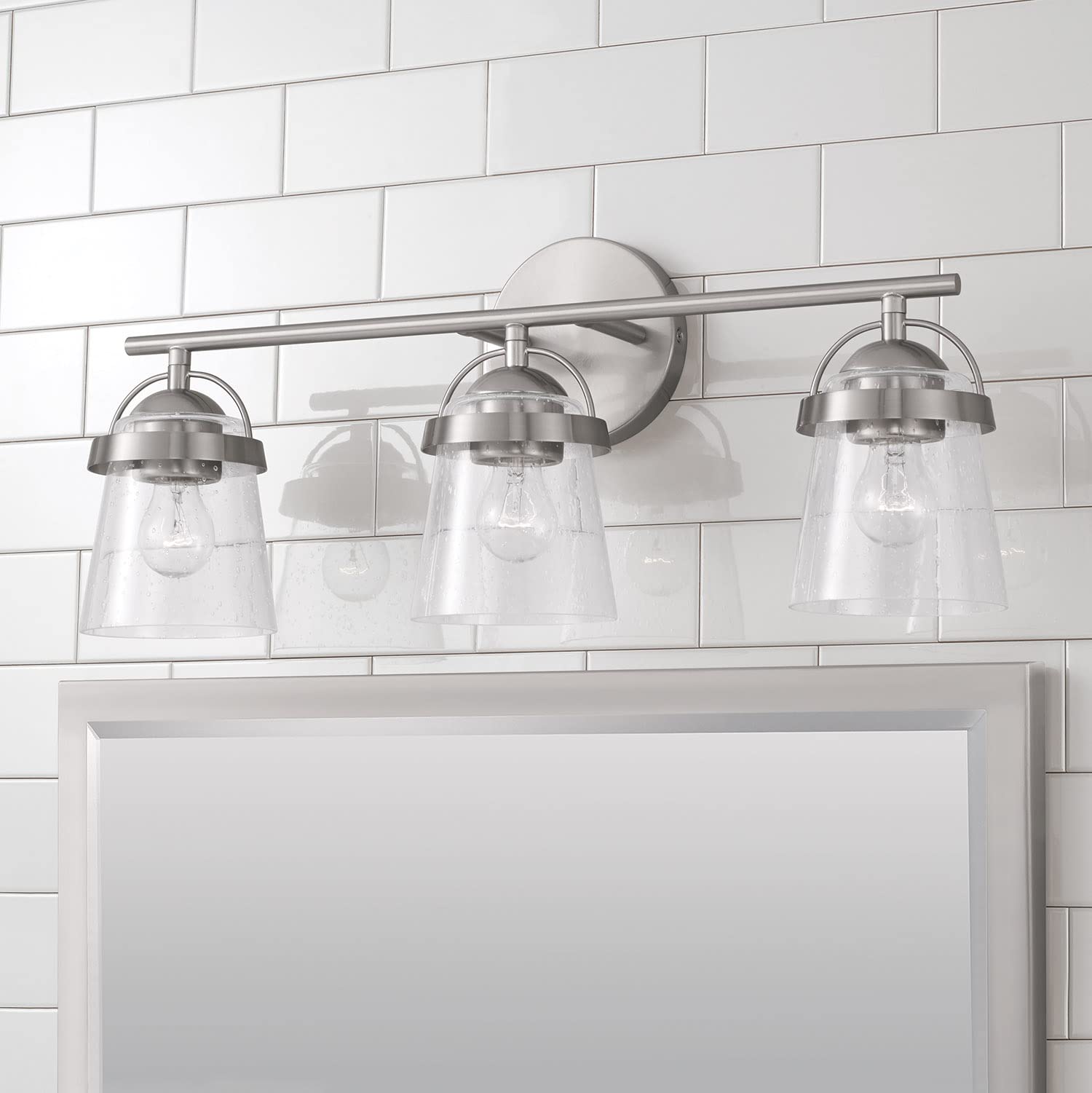 HomePlace Lighting 147031BN-534 Madison 3-Light Bathroom Vanity Light - Clear Seeded Glass, Brushed Nickel Finish, 300W, 10