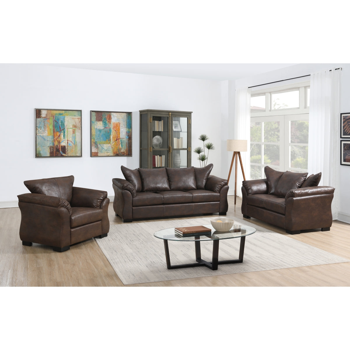 Brown Polished Microfiber Sofa with Removable Cushions - Transitional Modern Design Living Room Furniture for Small Spaces & Apartments