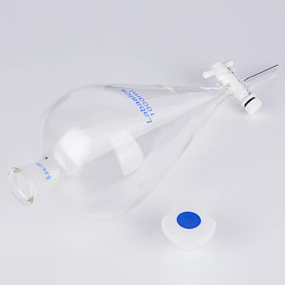 Labasics 1000ml Heavy Wall Borosilicate Glass Conical Separatory Funnel with 24/29 Joints & PTFE Stopcock - Ideal for Chemistry Labs, Liquid Extraction, and Solvent Separation