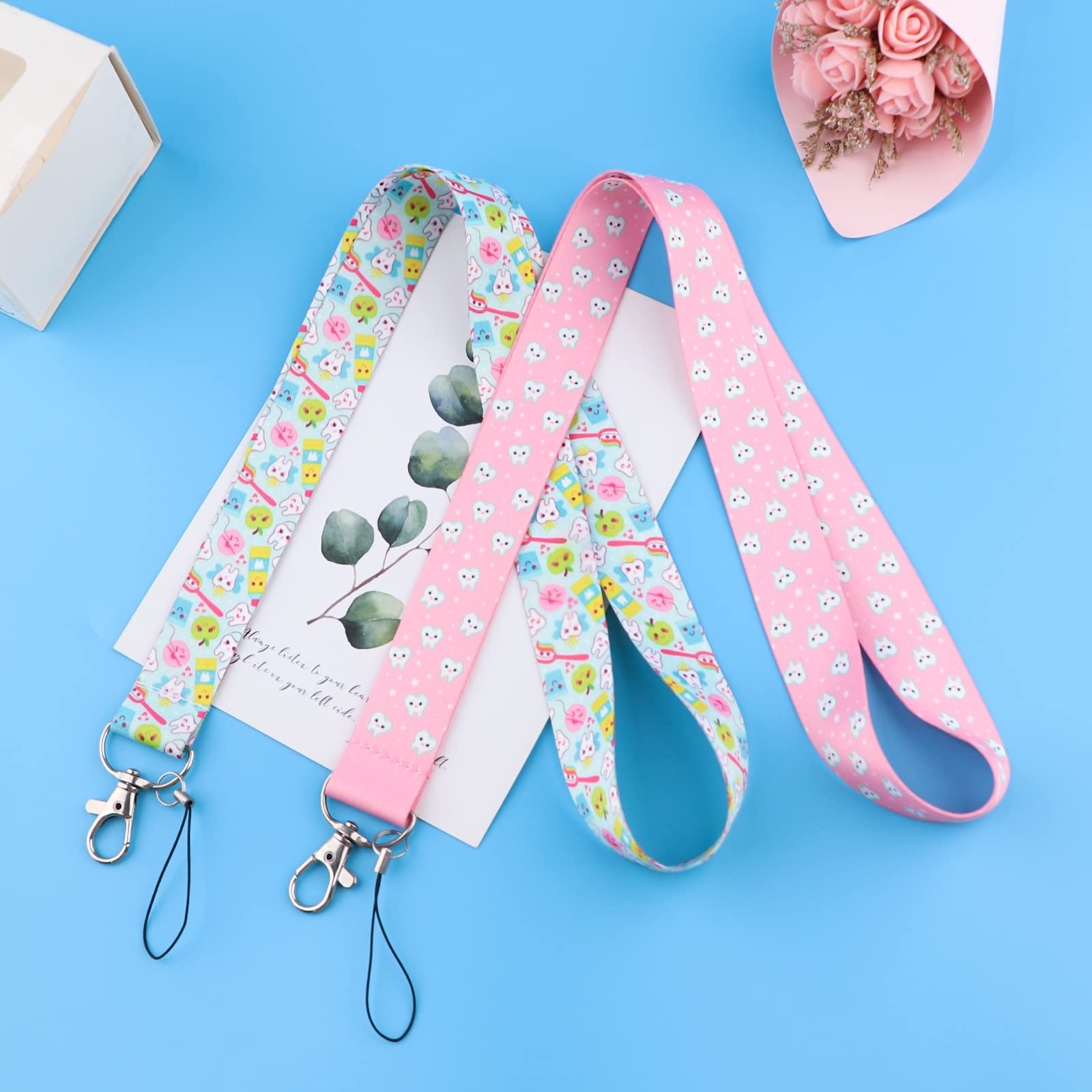Cute Dental Key Lanyards for Kids & Women - 5pcs Pink ID Badge Holder for School & Work