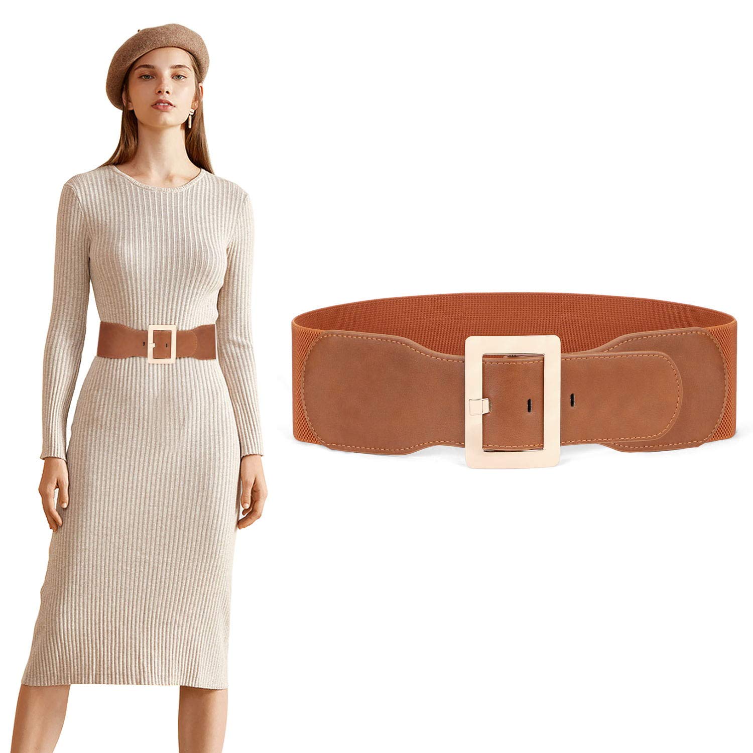 JASGOO Women's Vintage Stretch Elastic Waist Belt with Metal Buckle - Adjustable Dress Belt for Women, Perfect for Santa Costume, Holiday Parties & Vintage Outfits