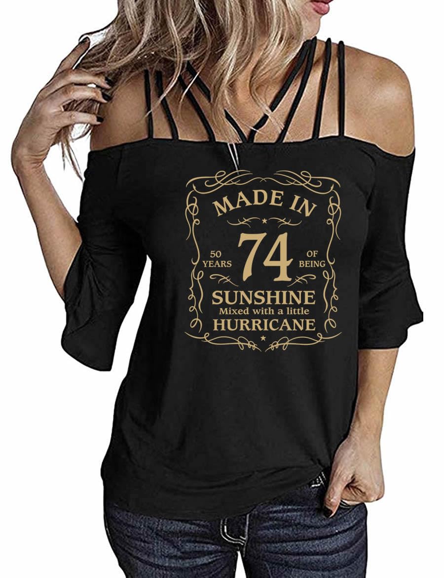 72 Printed 50th Birthday Women's Casual Off-The-Shoulder T-Shirt with Ruffle Sleeves - Perfect for Birthday Parties, Casual Outings & Special Celebrations