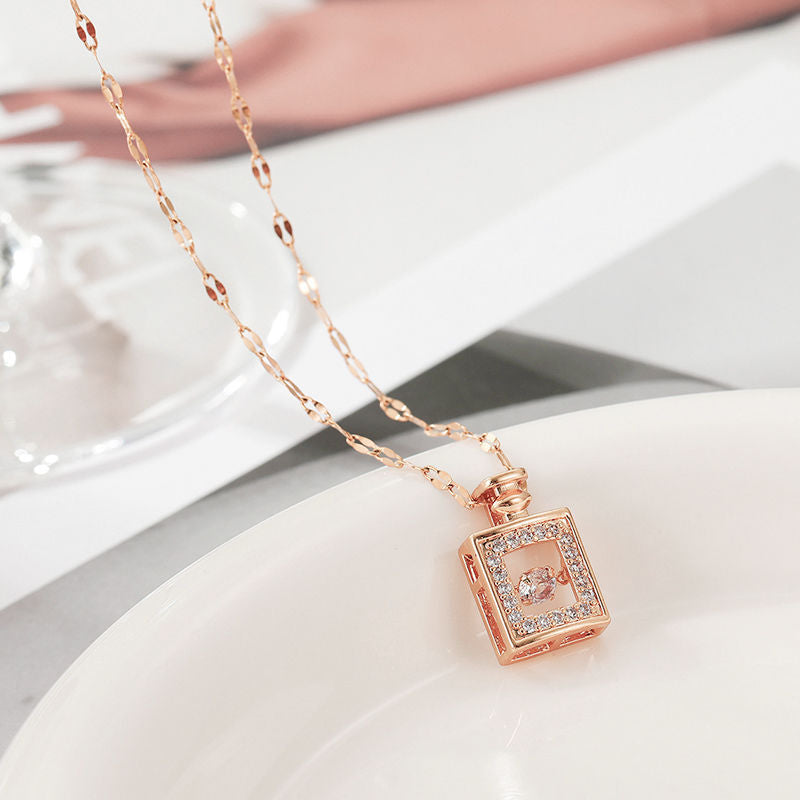 Valentine's Day Gift for Her - Elegant Diamond Perfume Bottle Pendant Necklace, Women's Fashion Jewelry, Perfect for Anniversary, Date Night, and Special Occasions
