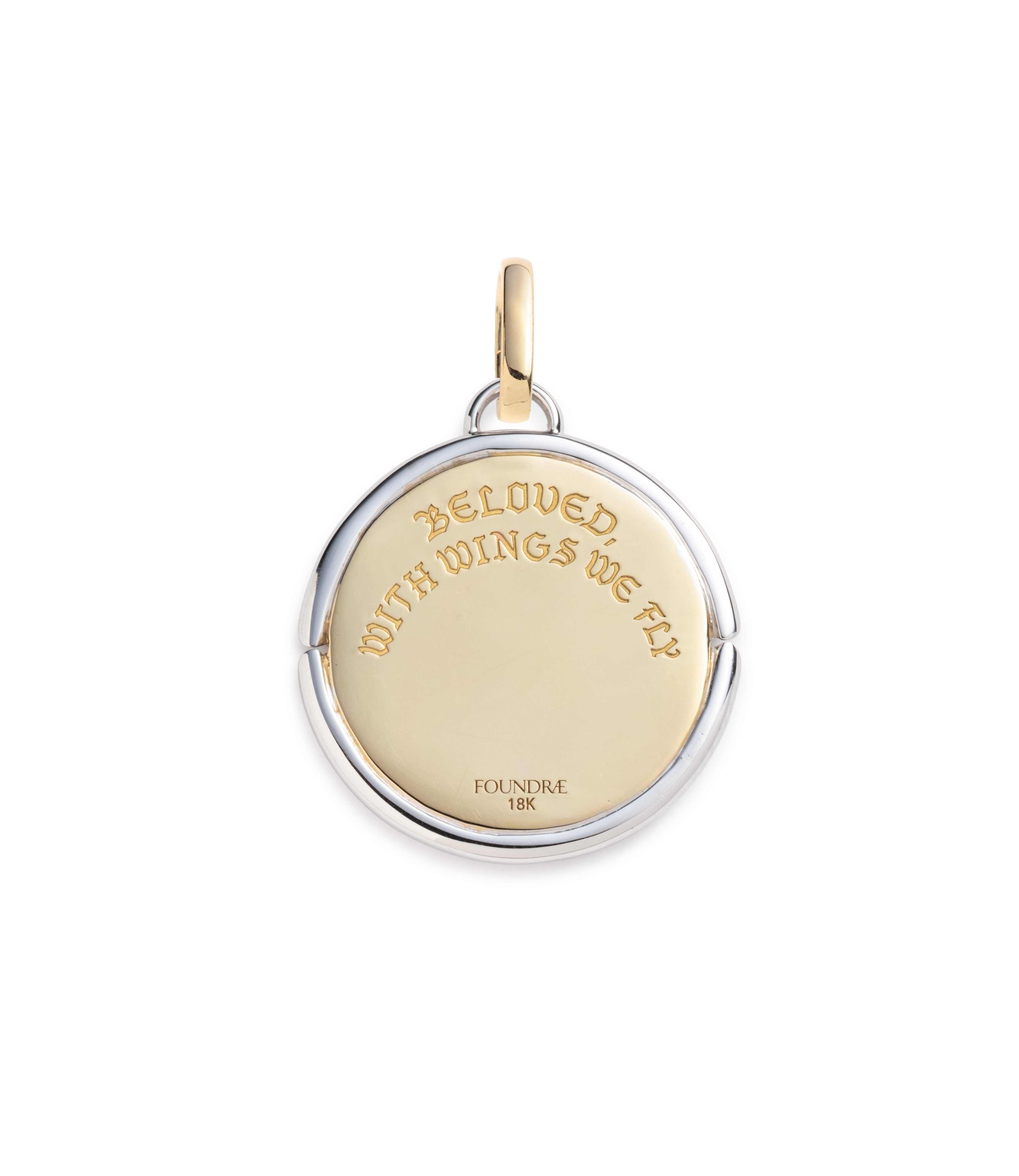 Beloved with Wings We Fly Large Tri-Color Gold Diamond Medallion Pendant with Annex Link Chain - Perfect for Weddings, Anniversaries & Special Occasions