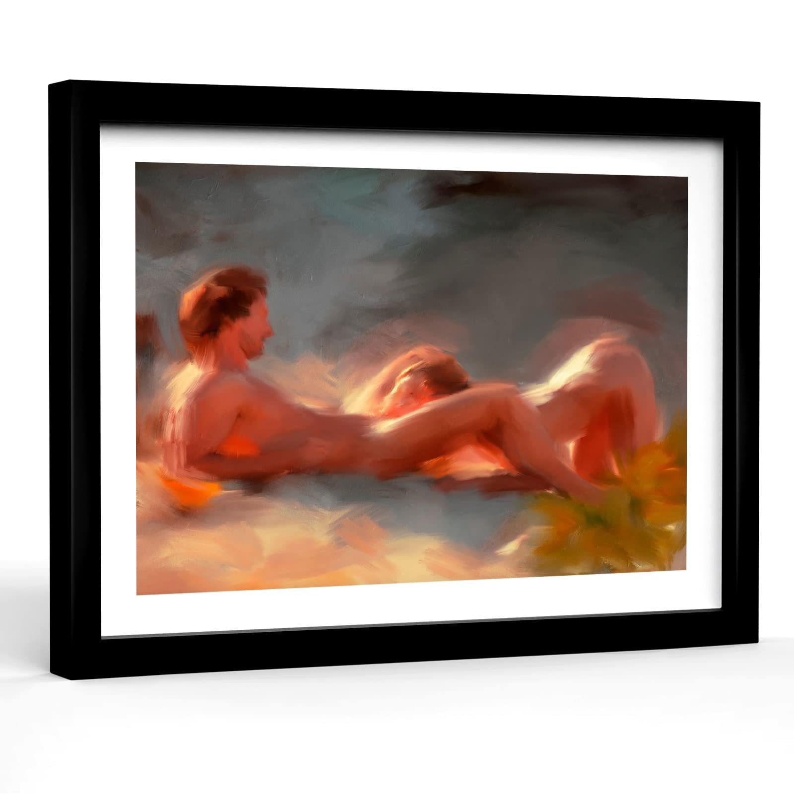 Farmhouse Wall Decor Canvas Art - 12''x18'' Inch Wood Framed Plexiglass Modern Painting for Bedroom & Bathroom | Romantic Nude Couple Art, Perfect for Home Decor and Gift Giving