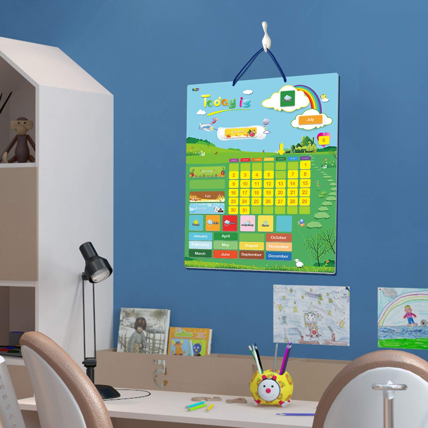 55 PCS Magnetic Learning Calendar & Weather Station for Kids - 15” X 12” Wall Mount Educational Toy | Perfect for Classroom, Homeschool & Bedroom Decor