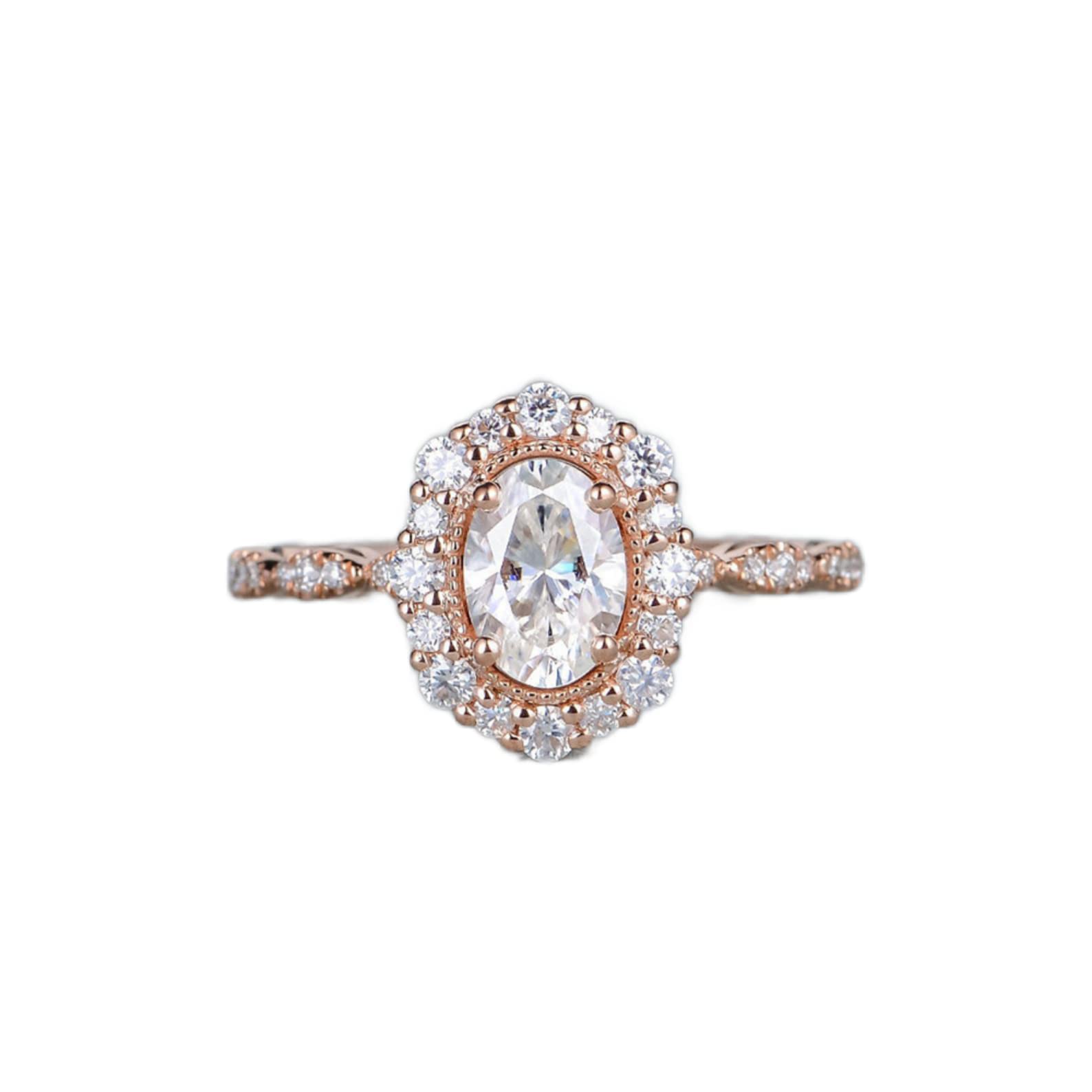 3D Rose Gold Oval Moissanite Simulated Diamond Ring - Size 10 | Elegant CZ Zircon Engagement Ring for Women | Perfect for Weddings, Anniversaries & Special Occasions