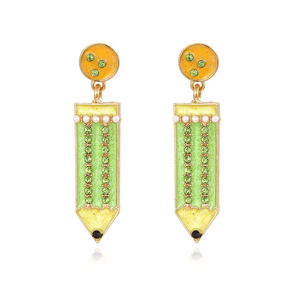 SKNGMO Funny Pencil Crystal Drop Dangle Earrings - Hypoallergenic Stud Earrings for Women & Teen Girls | Perfect Gift for Teachers, Professors & Students | Back to School Jewelry & Everyday Wear