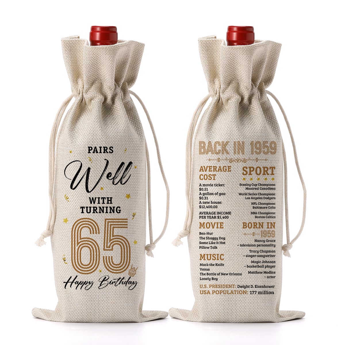 65th Birthday Gifts for Women & Men - Elegant 65 Year Old Birthday Present Ideas with Wine Gift Bag - Perfect for Grandparents Anniversary & Turning 65 Celebrations - Great for Retirement Parties, Milestone Birthdays & Special Occasions