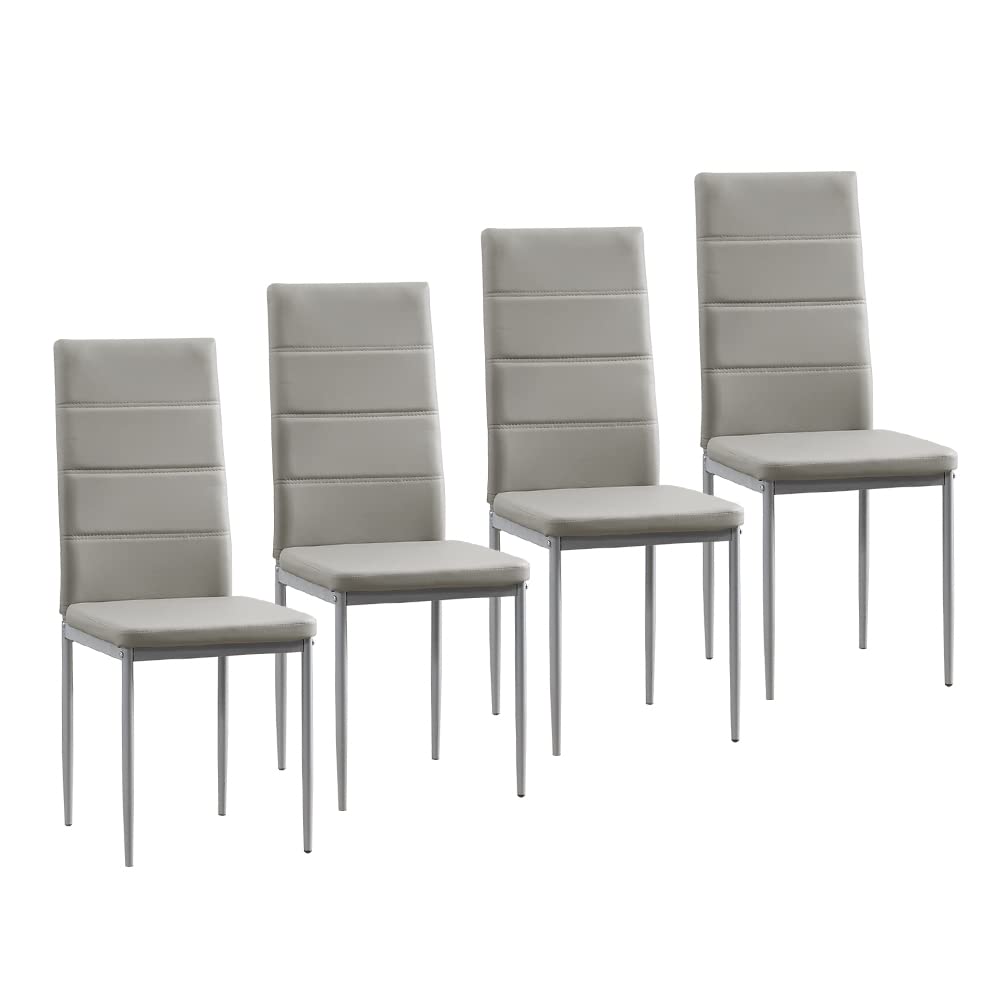 Modern Dining Chair Set of 4 - Washable PU Leather Upholstery with Ergonomic High Backrest & Mid-Century Metal Legs - Comfortable Kitchen & Dining Room Side Chairs (Grey) - Perfect for Family Meals, Entertaining Guests & Home Office Use