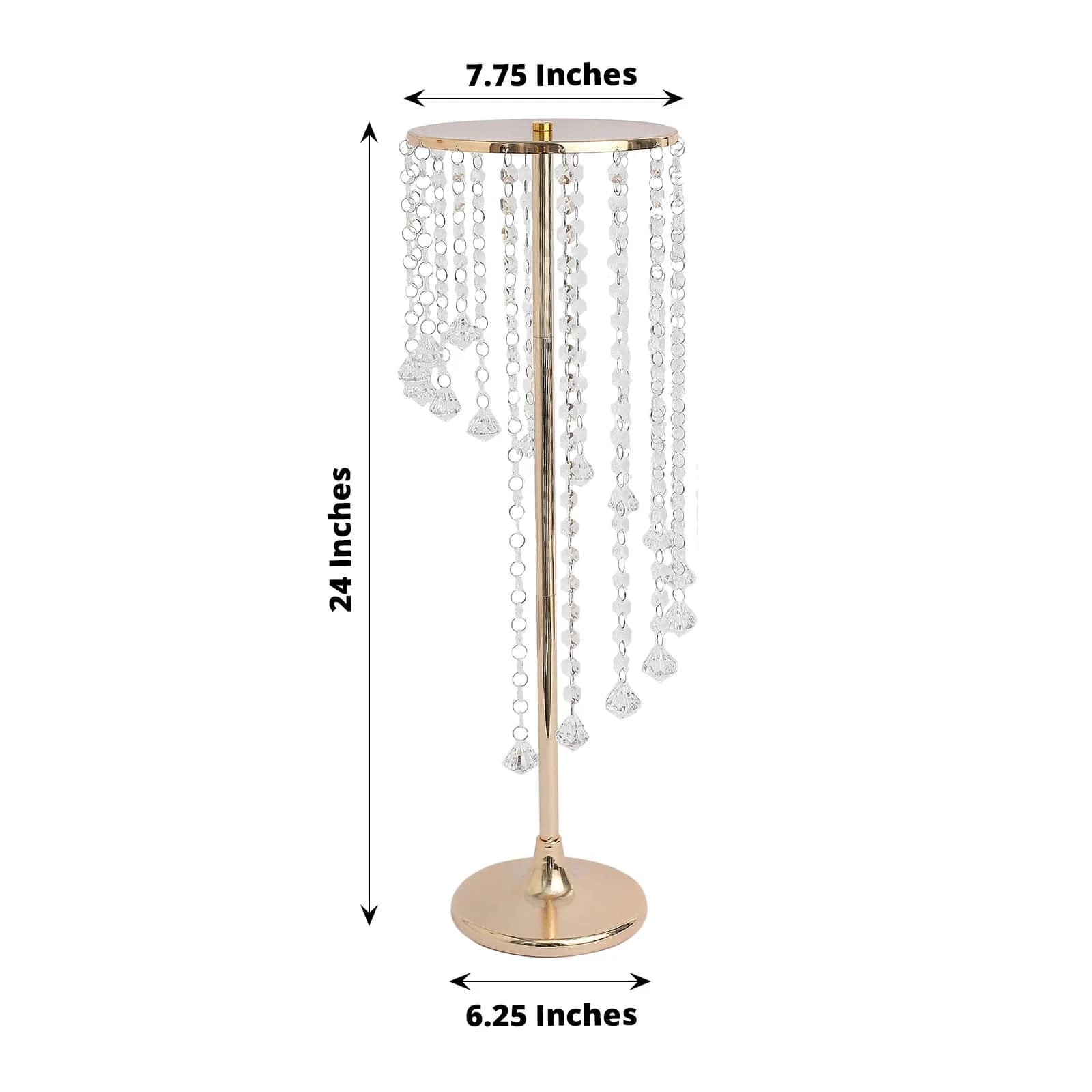 2 Pack Metal Flower Display Stands with Spiral Hanging Crystal Beads - Gold & Clear Wedding Centerpiece Decor for Table, Party, Home Decor