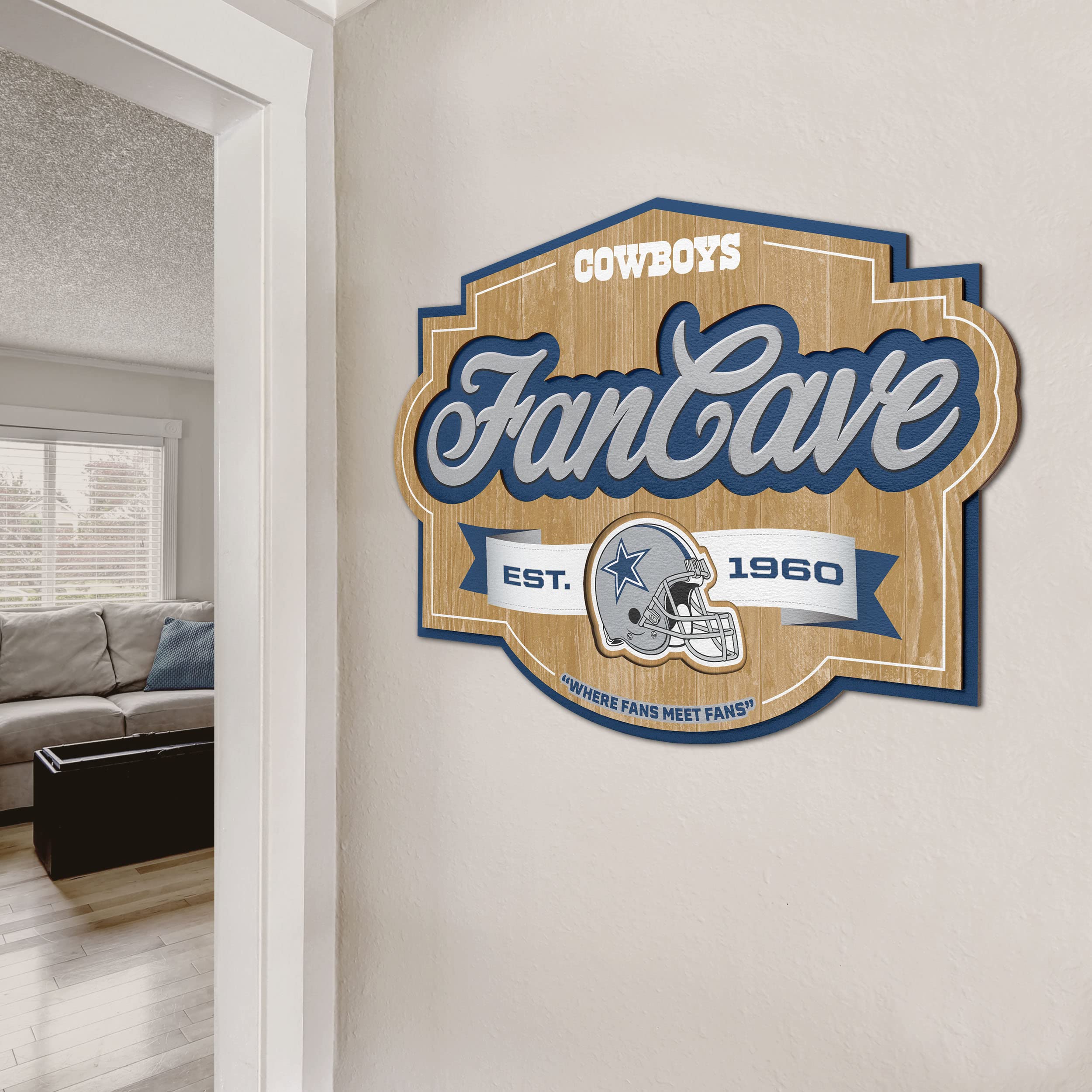 YouTheFan NFL Fan Cave Sign - Officially Licensed Team Logo Wall Decor for Football Fans - Perfect for Game Room, Man Cave, and Sports Bar Decorations