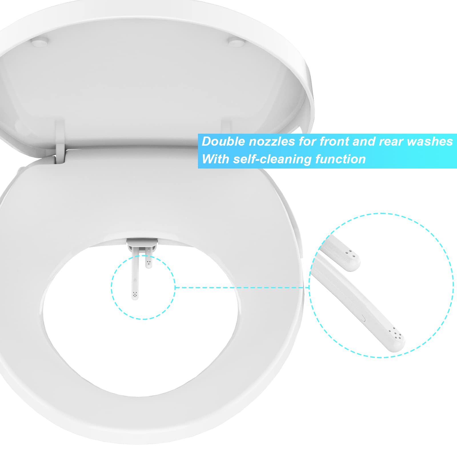 Premium Non-Electric Bidet Toilet Seat with Dual Nozzle - Easy Installation Elongated Toilet Seat for Enhanced Personal Hygiene & Comfort (Fits Elongated Toilets, White) - Perfect for Home, RV & Bathroom Upgrade