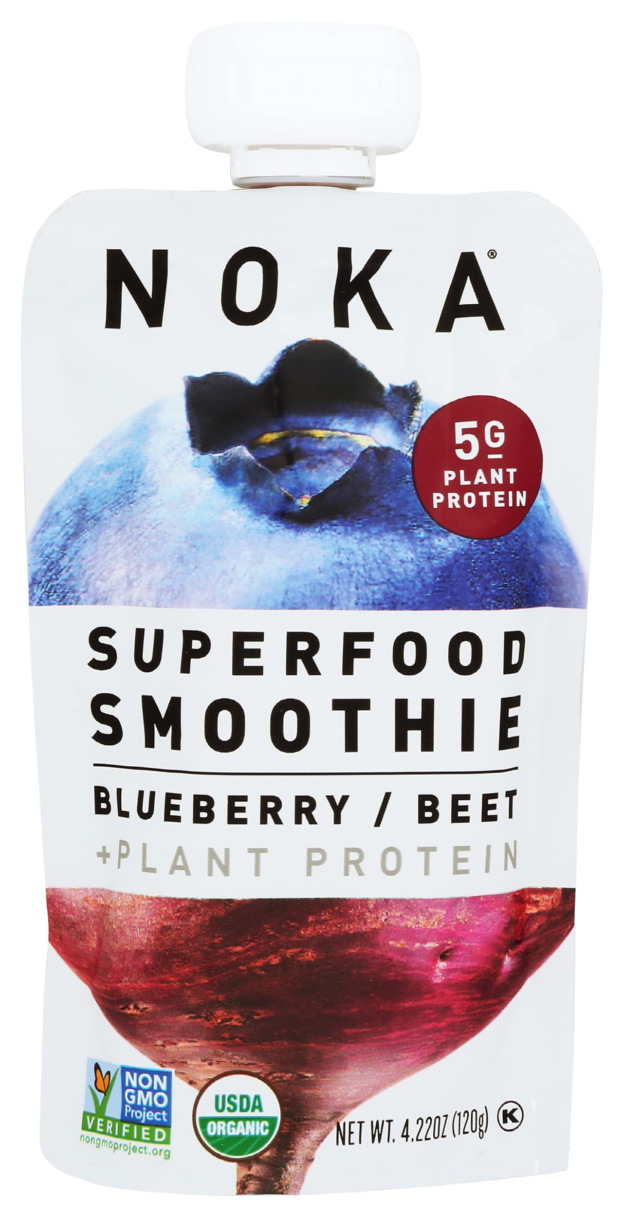 Organic Blueberry Beet Superfood Smoothie Pouches - 100% Non-GMO, Gluten Free, Vegan Fruit & Veggie Blend with 5g Plant Protein (4.2 Oz, Pack of 6) - Perfect for Kids Lunchboxes, Post-Workout Recovery & Healthy On-the-Go Snacking