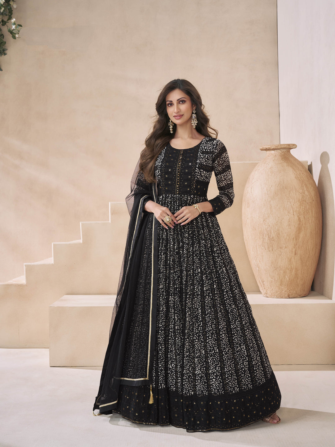 Elegant Black Embroidered Premium Festive Gown with Dupatta - Perfect for Weddings, Parties & Special Occasions