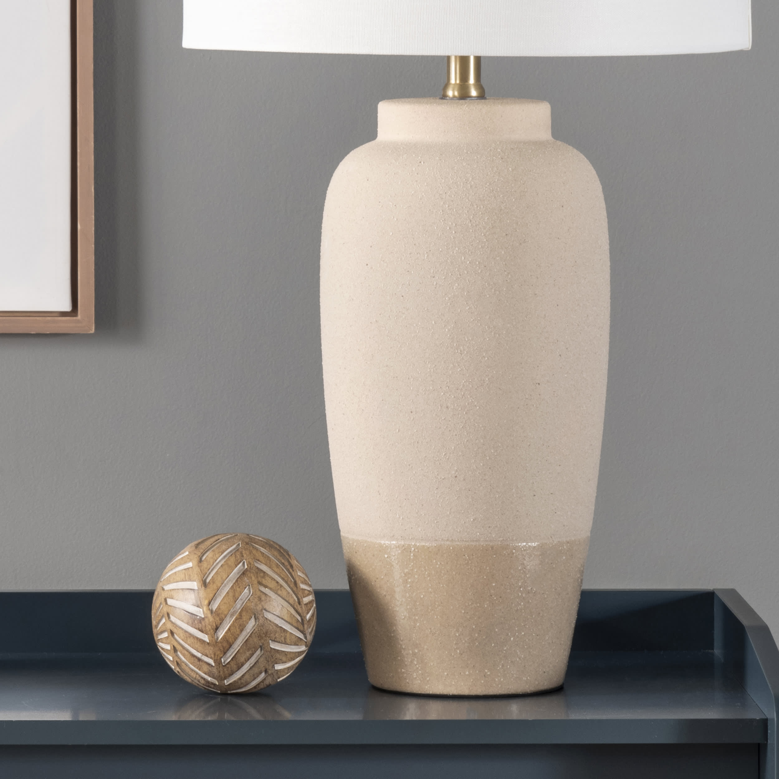 28 Inch Sandy Ceramic Textured Vase Table Lamp - Beige Home Decor for Living Room, Bedroom & Office Lighting
