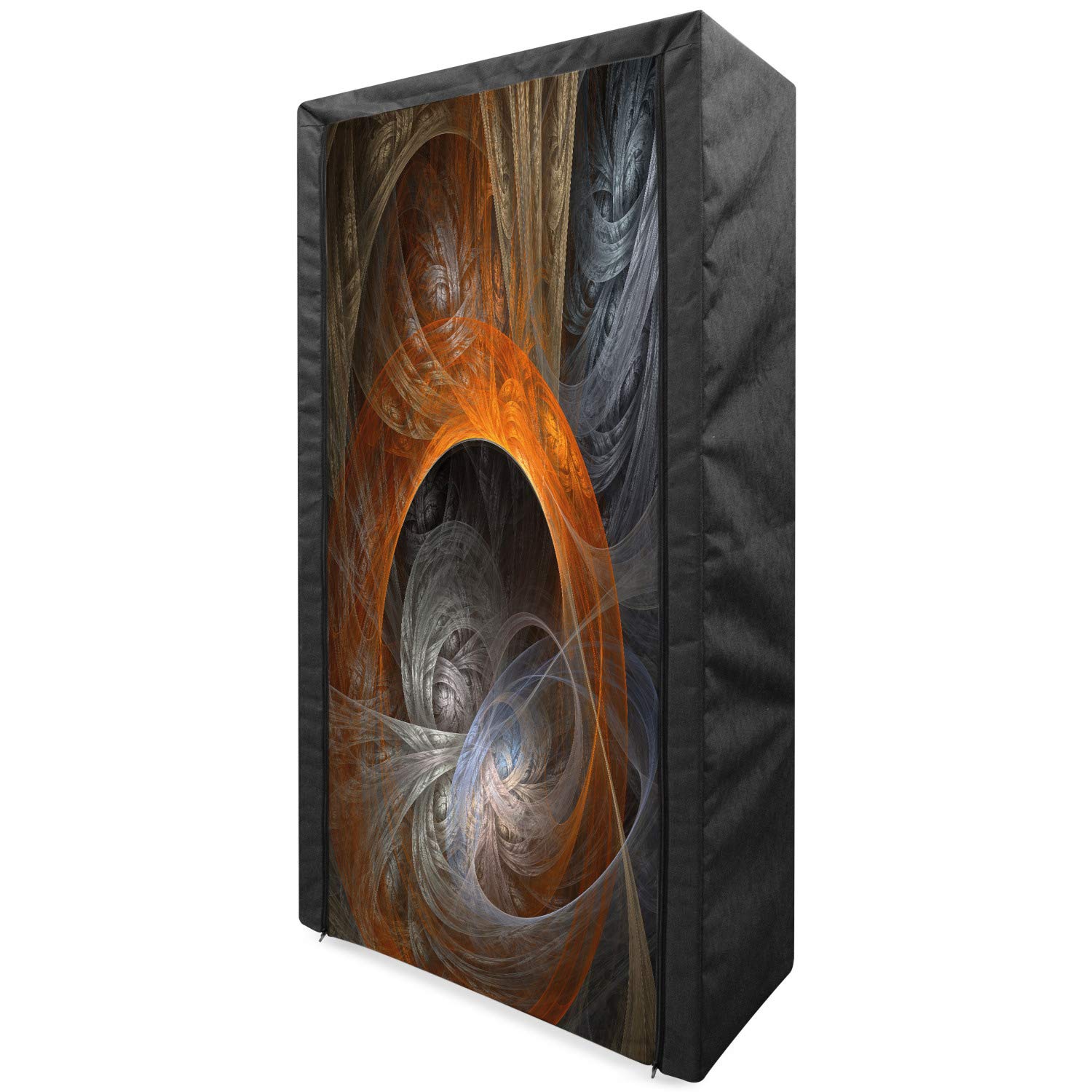 Ambesonne Fractal Portable Fabric Wardrobe - Dark Fantasy Fiction Magic Themed Clothing Organizer with Shelves, 33.5 Inch, Orange Tan - Perfect for Bedroom, Closet & Dorm Storage Solutions