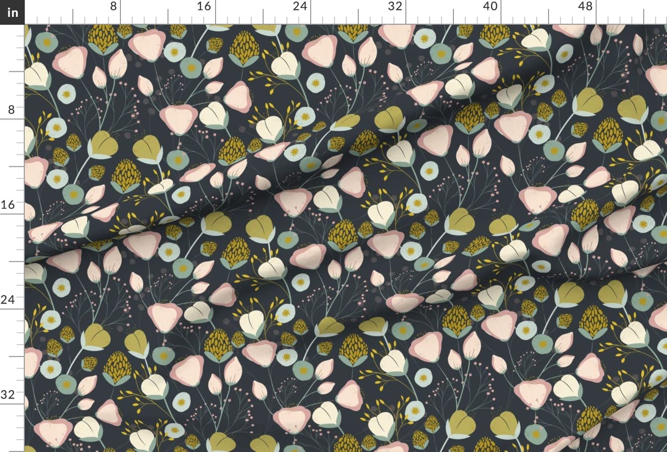 Whimsical Small Floral Abstract Forest Print Minky Fabric by The Yard - Pink Navy Mustard Pattern for Sewing Baby Blankets, Quilt Backing & Plush Toys | Soft Cuddle Fabric for Nursery Decor & DIY Crafts