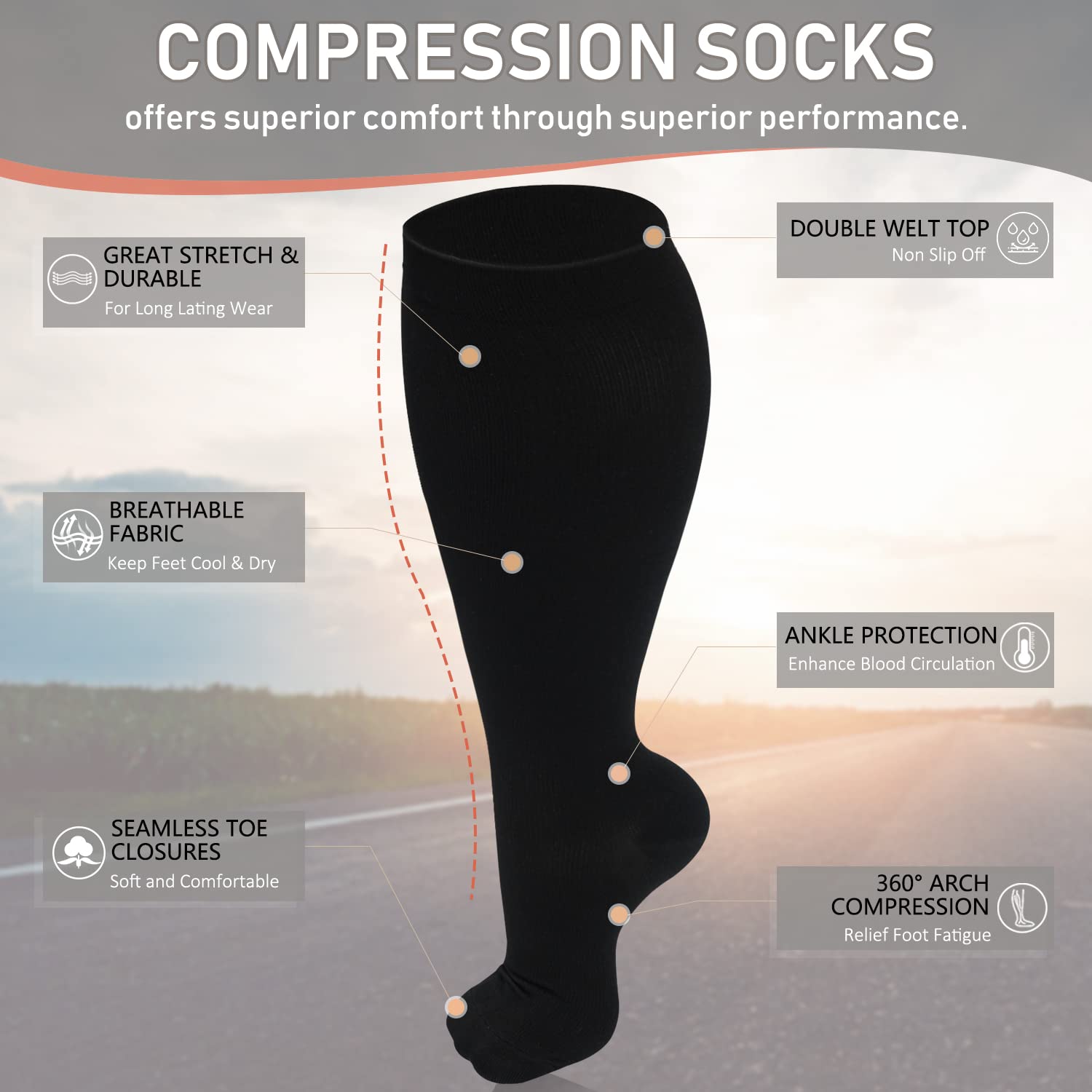 3 Pairs Diu Life Plus Size Compression Socks for Women & Men - Wide Calf Knee High Support Socks for Circulation - Perfect for Travel, Nursing & Varicose Vein Relief