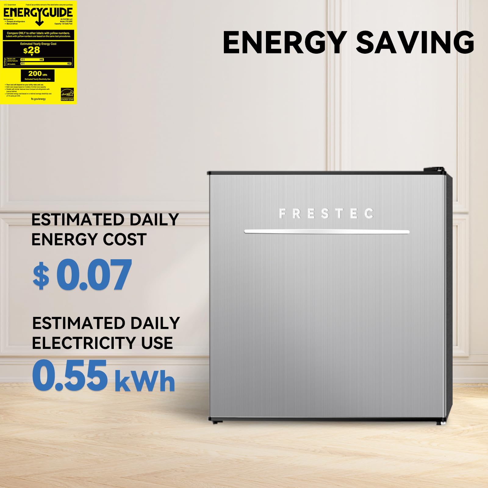 Frestec 1.7 Cu.Ft Compact Mini Fridge with Freezer - Stainless Steel Small Refrigerator for Dorm, Office, Apartment & Bedroom | Perfect for Snacks, Drinks & Personal Food Storage