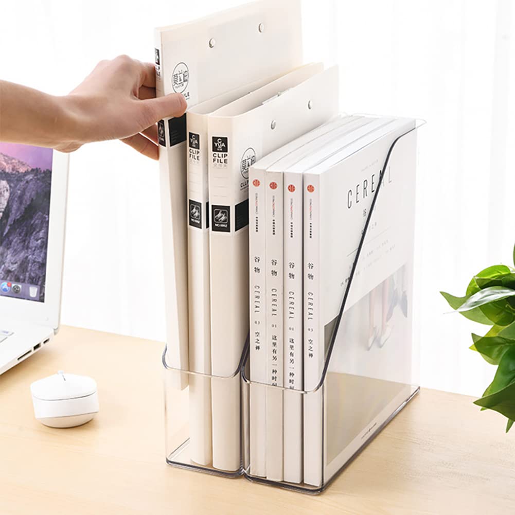 Clear Plastic Vertical Magazine Holder - 2 Pack Desktop File Organizer for Office, Books, Documents | Space-Saving Storage Solution for Home & Office Desks