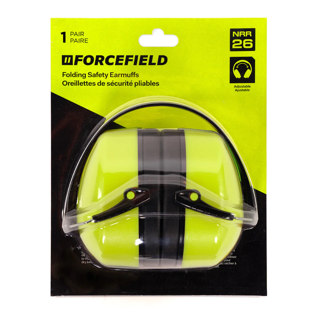 FORCEFIELD Folding Adjustable Safety Ear Muffs with NRR 26 Protection - Noise Cancelling for Shooting, Construction & Industrial Work