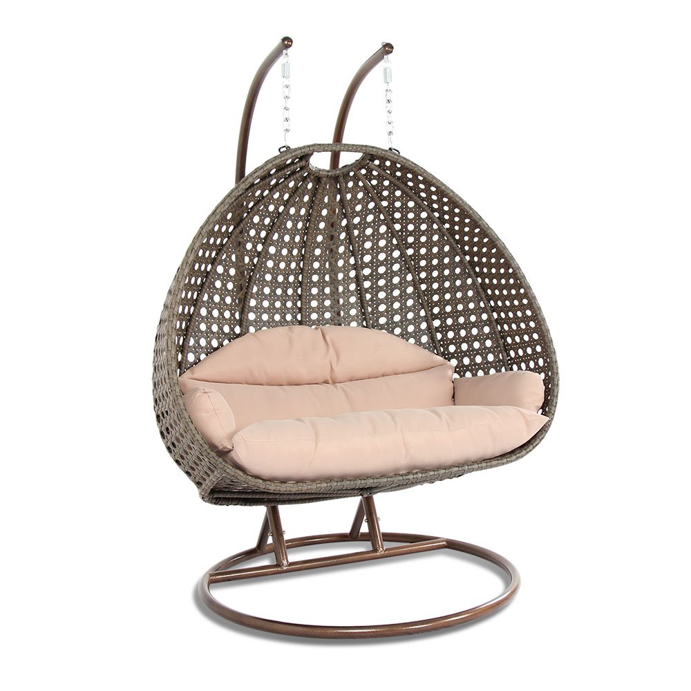 Premium PE Rattan Hanging Swing Chair with Stand - Outdoor Patio Hammock Loveseat with Cushions, Weather-Resistant Wicker Chaise Lounge for Garden, Backyard, Porch & Indoor Decor (Latte) | Perfect for Relaxing, Reading & Sunbathing