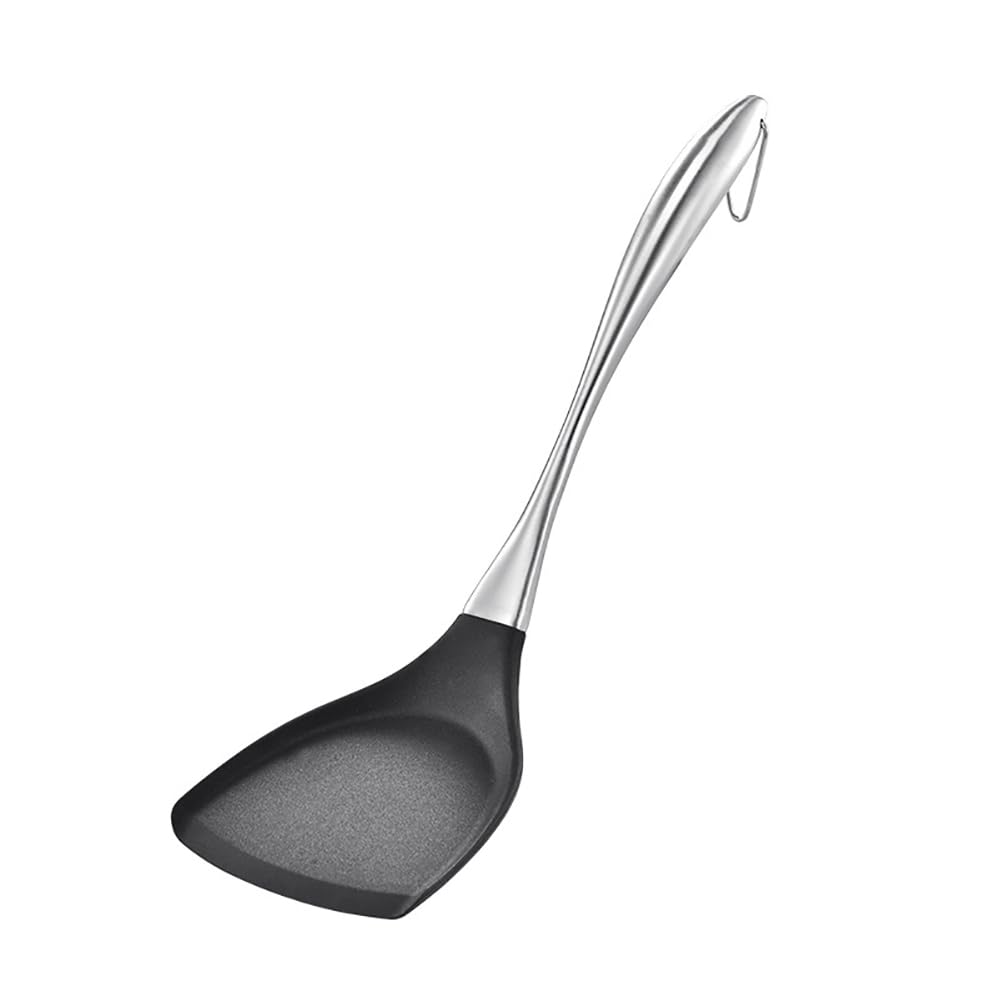 Honglida Premium BPA-Free Silicone Wok Turner - 600°F Heat Resistant Spatula with Stainless Steel Handle (14.2 Inch, Black) - Ideal for Non-Stick Cookware, Stir-Frying, Flipping Pancakes & Sauteing