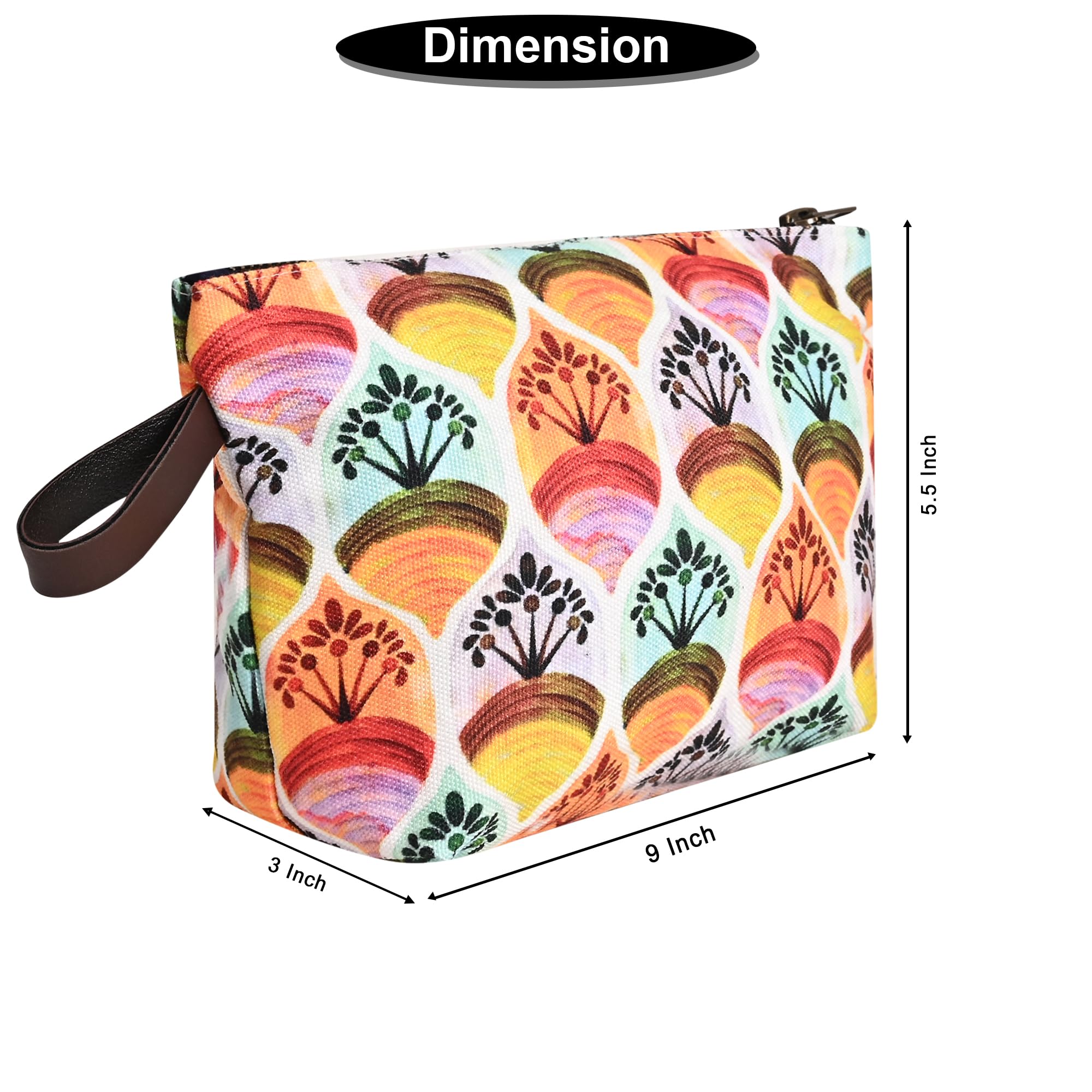 RAK DESIGNS Printed Cotton Canvas Cosmetic Bag for Women - Waterproof Makeup Pouch with Zipper Closure, Travel Toiletry Organizer for Cosmetics, Jewelry, AirPods, Earphones - Perfect for Daily Use, Gym, Vacation & Business Trips (5 Multi-Color Designs)