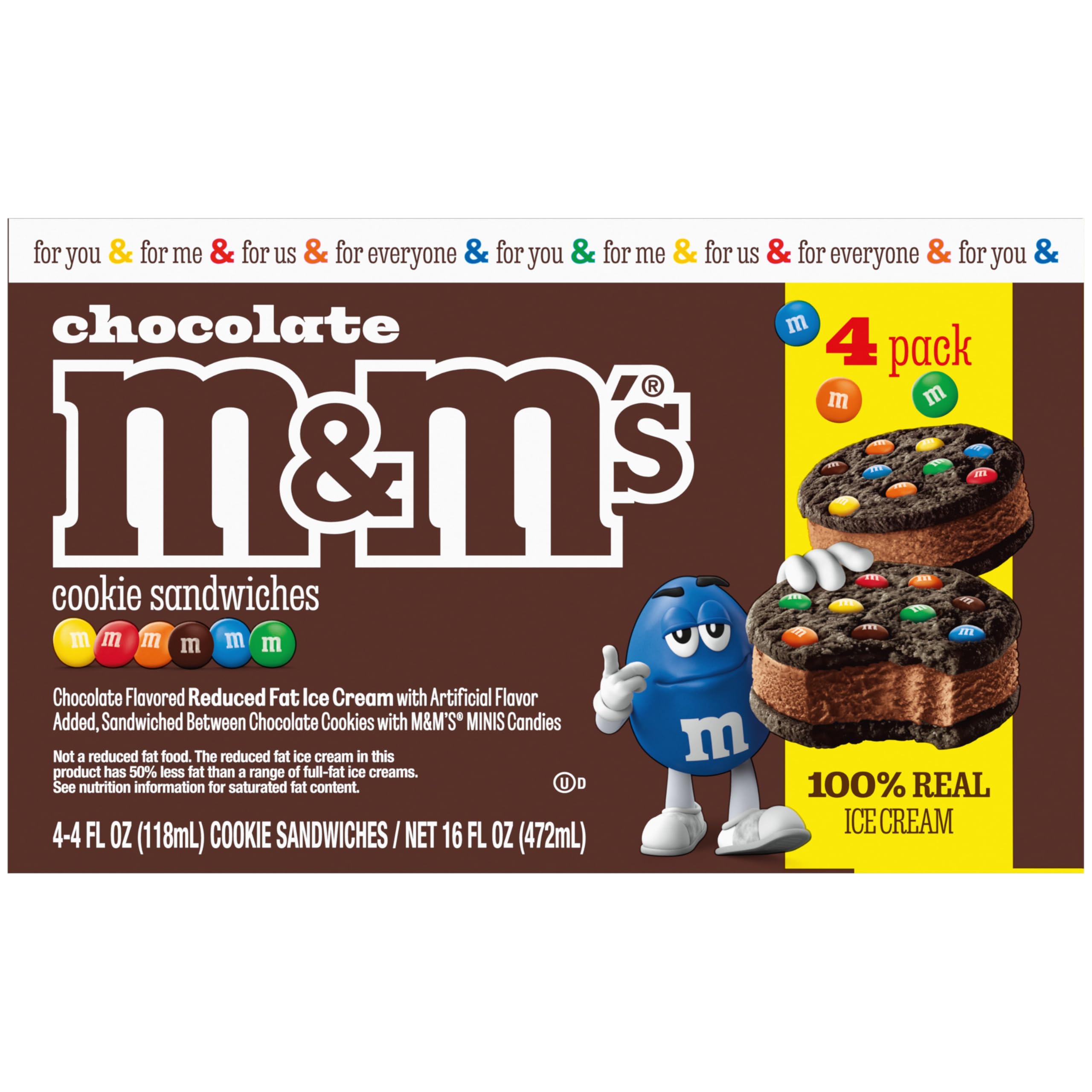 M&M's Chocolate Ice Cream Sandwich - 4 Fl Oz (Pack of 4) Frozen Treats | Perfect for Summer Parties, Birthday Celebrations & Family Dessert Time