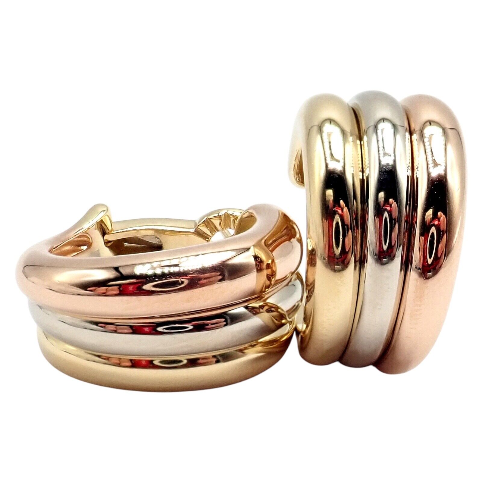 Authentic Cartier 18k Tri-Color Gold Large Trinity Huggie Hoop Earrings - Luxury Jewelry for Women, Perfect for Parties, Weddings & Special Occasions