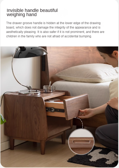 Solid Black Walnut Wood Nightstand - Small Bedside Table with Drawer for Bedroom, Living Room & Office - Natural Wood Furniture for Home Decor
