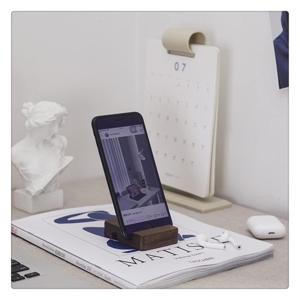 GISELA D Upgraded Double Slot Wooden Phone Stand - Portable Desktop Tablet Holder for iPhone, Samsung, iPad (Walnut, 2Pcs) | Perfect for Office, Home, Video Calls & Hands-Free Viewing