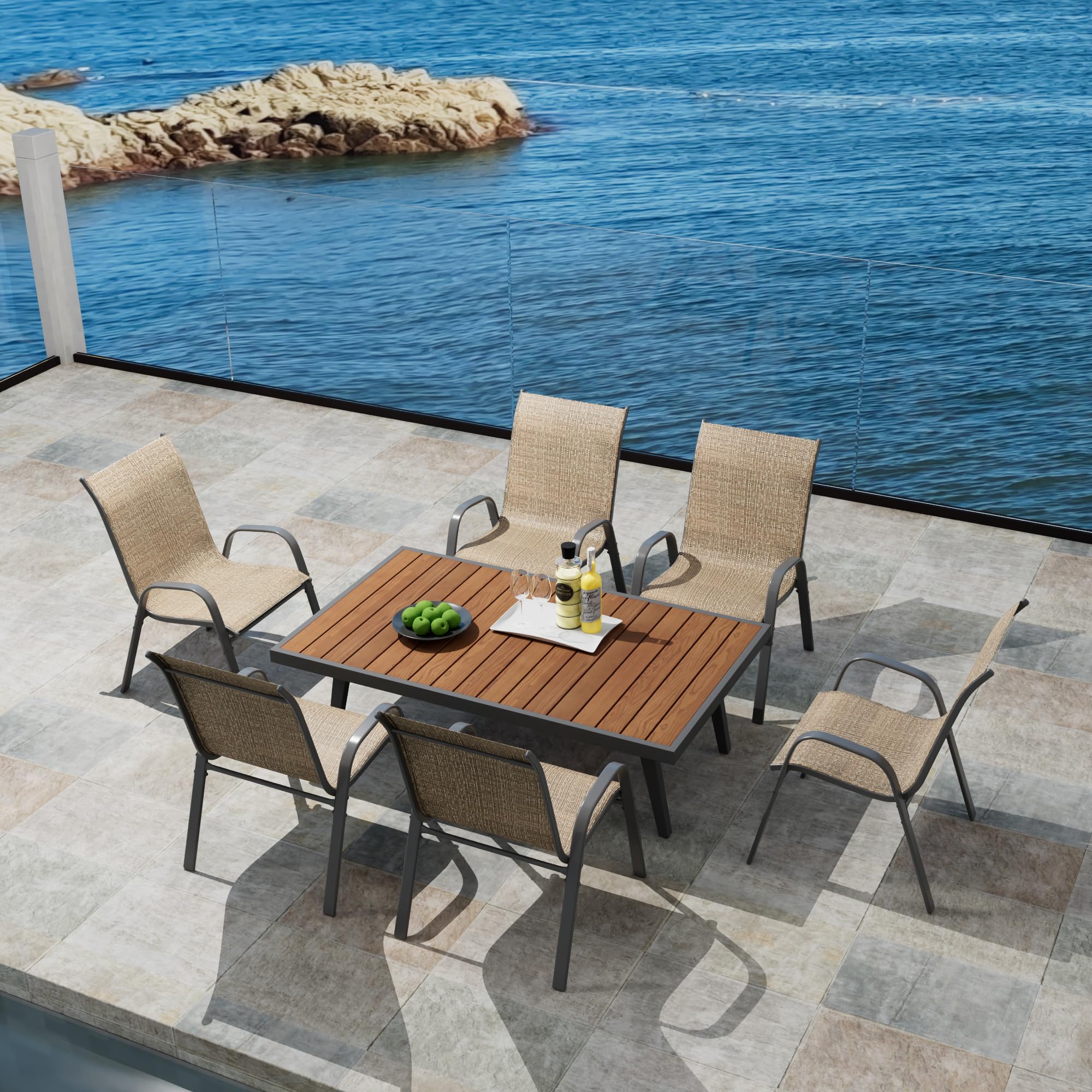 6-Piece Patio Chairs Set - All-Weather Stackable Outdoor Dining Chairs - Breathable Brown Garden Furniture for Backyard, Deck & Lawn - Perfect for BBQs, Pool Parties & Outdoor Entertaining