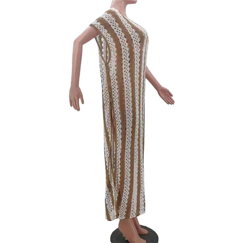 Sexy V-Neck Knitted Crochet Hollow Split Long Beach Dress for Women | Summer Vacation Maxi Dress | Perfect for Beach Parties, Tropical Getaways & Boho Fashion